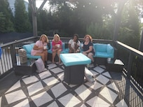 Enjoying morning coffee poolside.