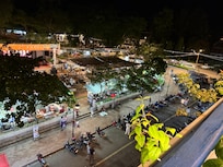 View from the terrace looking at the night market, food area
