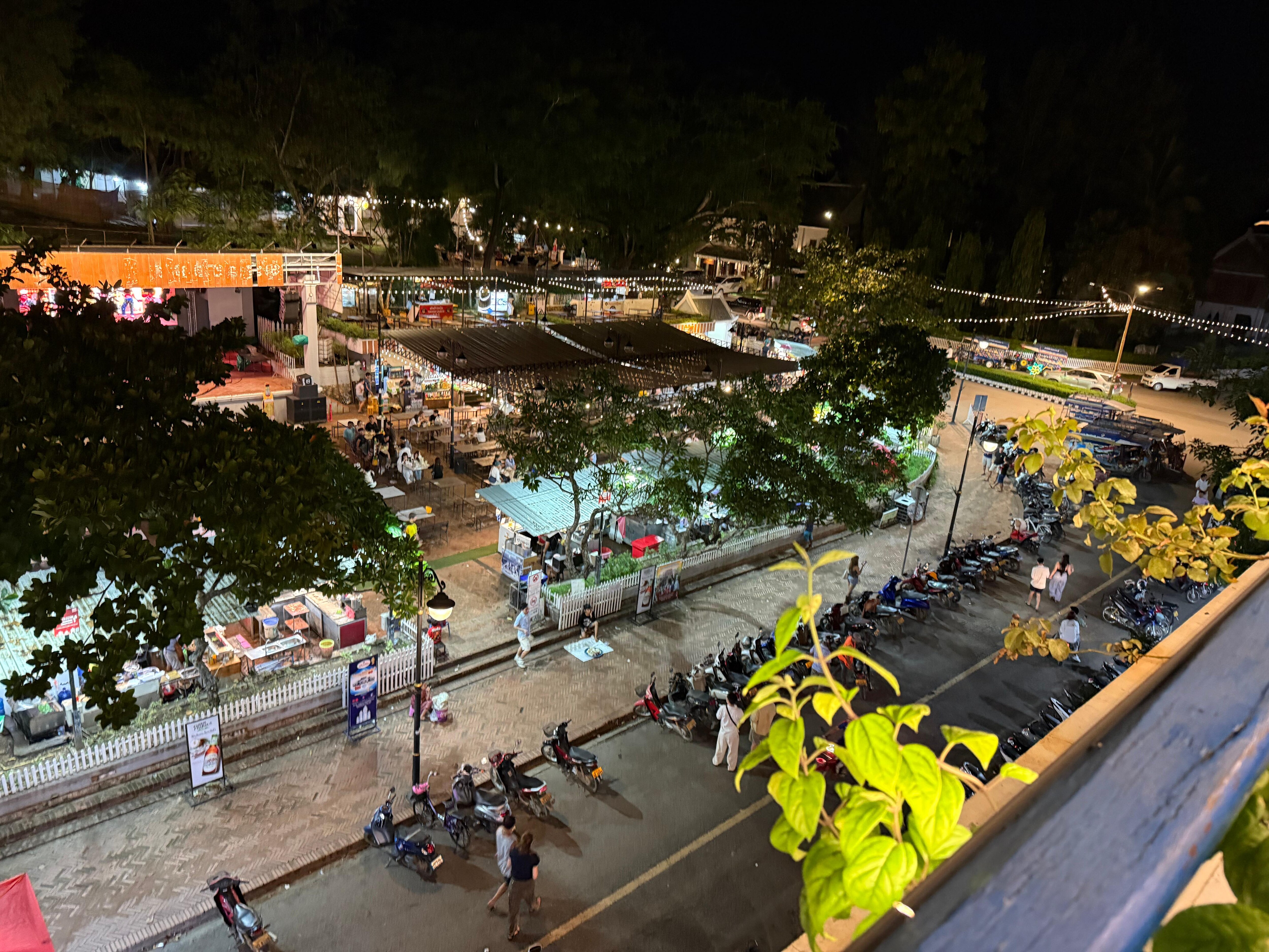 View from the terrace looking at the night market, food area