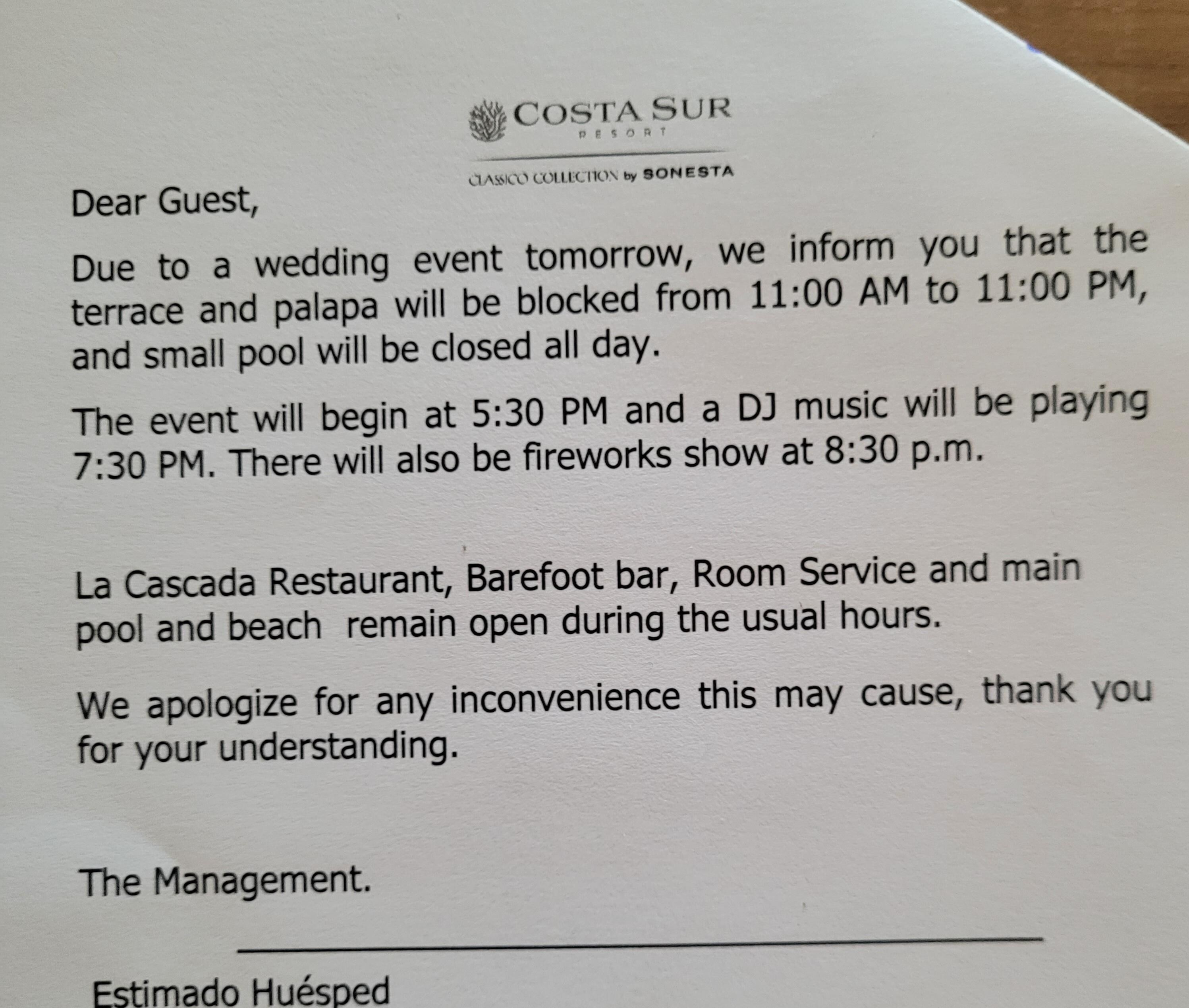 Weddings, try to avoid any weekends when they have one. Trust me, you will be glad you did! 