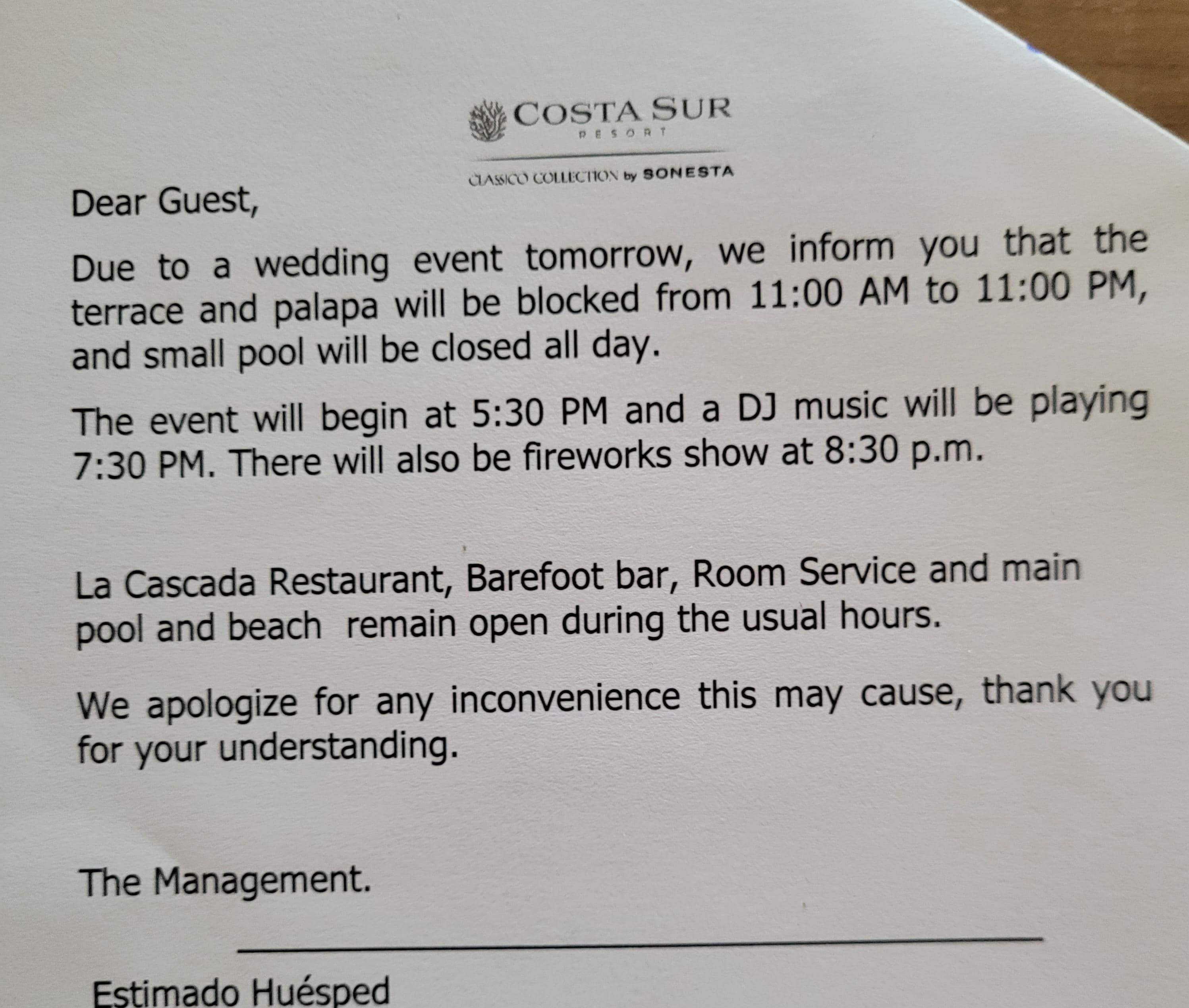 Weddings, try to avoid any weekends when they have one. Trust me, you will be glad you did!