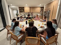 Huge indoor and outdoor table that easily accommodated a group dinner for 20.
