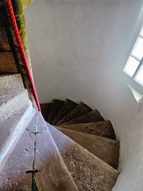 It's a real bona fide castle with the stairways to prove it. The rope is ingenious.