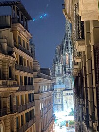 A shot of the Barcelona Cathedral and the Christmas market taken from the balcony of our hotel room.