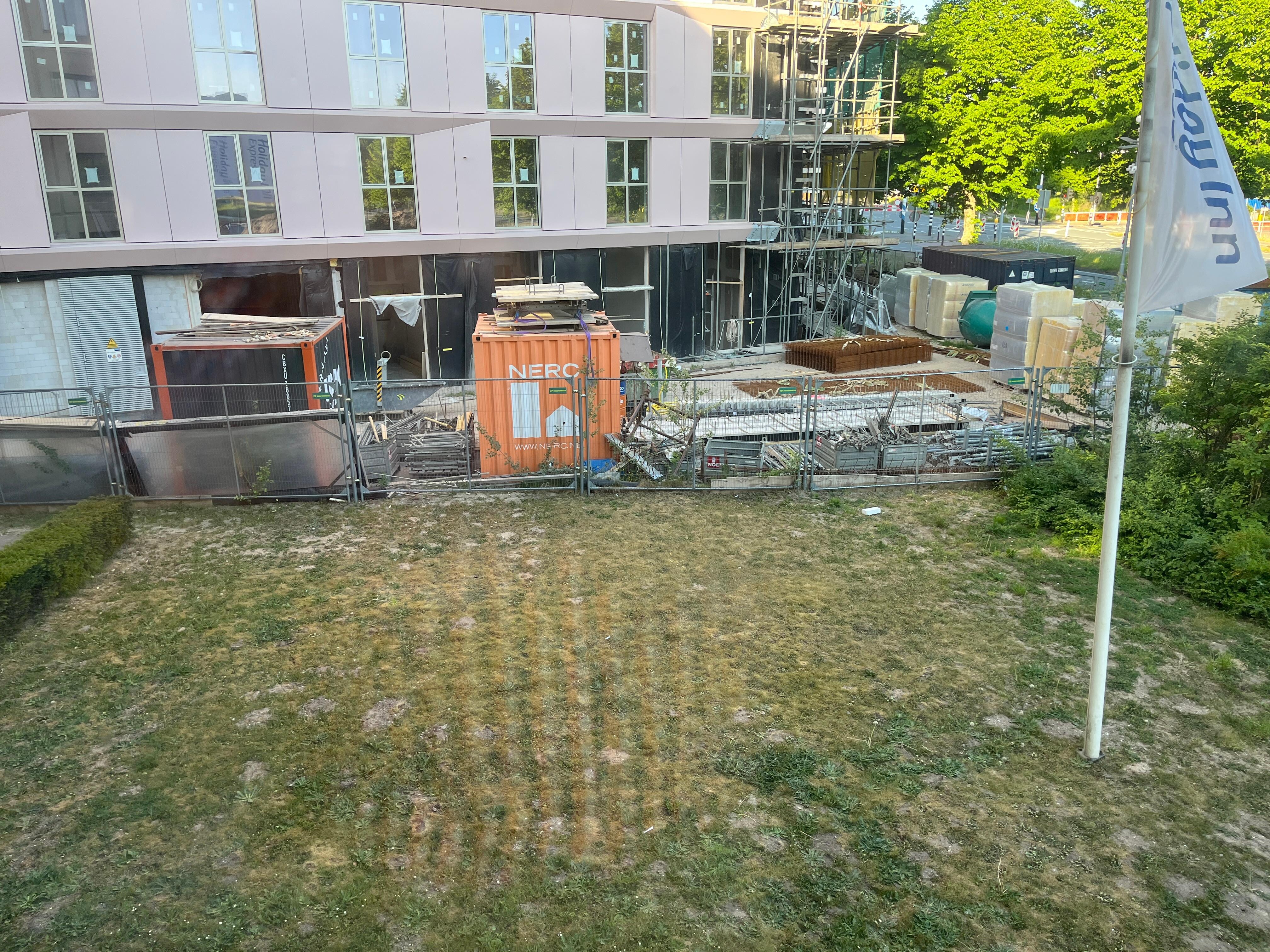 Construction area outside one window of the hotel room
