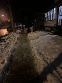 The house was the only one not shoveled on the block. It was very icy getting up the steps and difficult for the older guests.