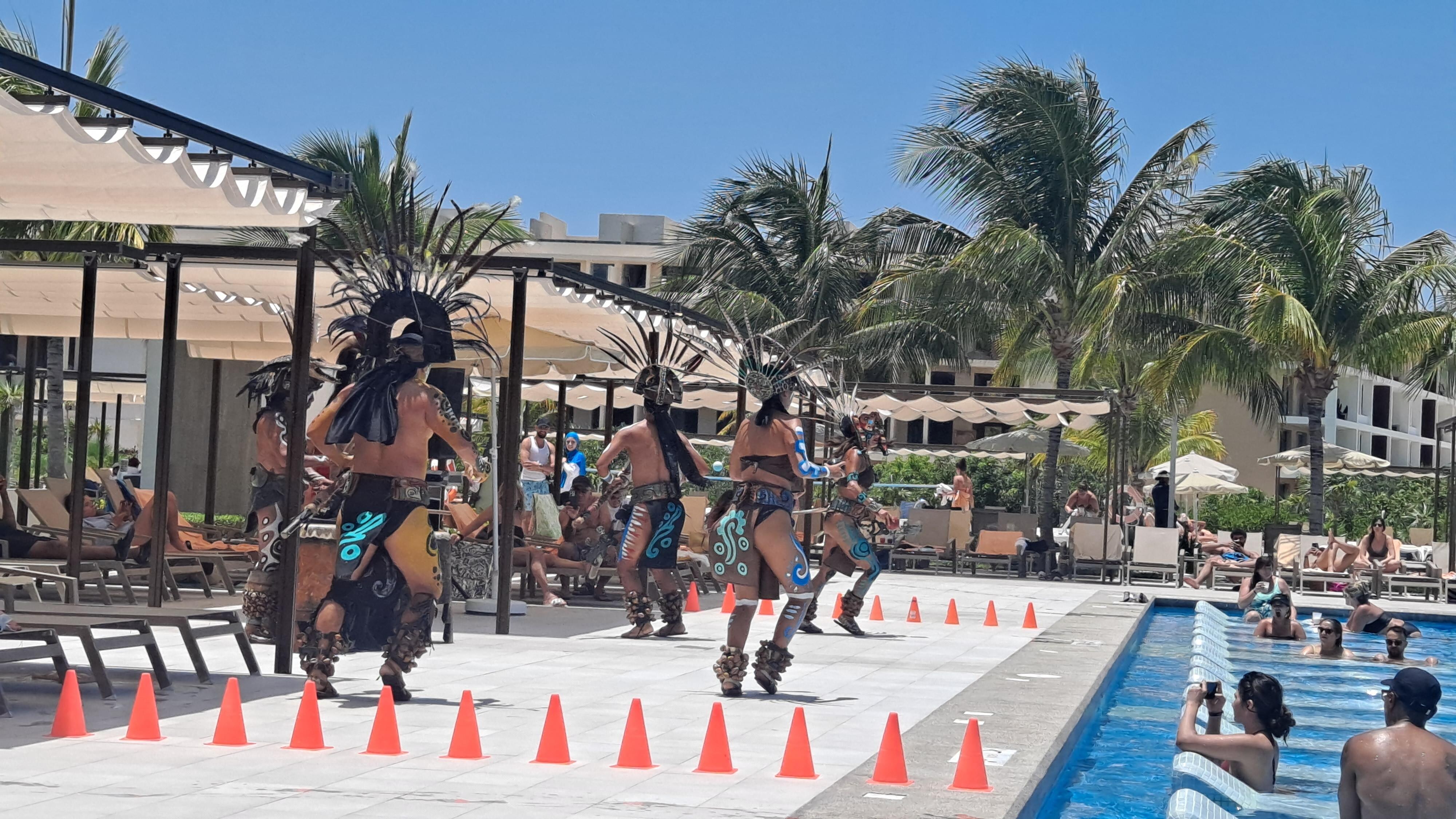Poolside Mayan dancers