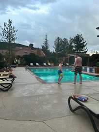 Community pool is not heated year round - we went in Feb and pool temp was low 60’s but the hot tub was HOT and well maintained!