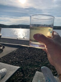 Toasting a beautiful day on a beautiful lake.