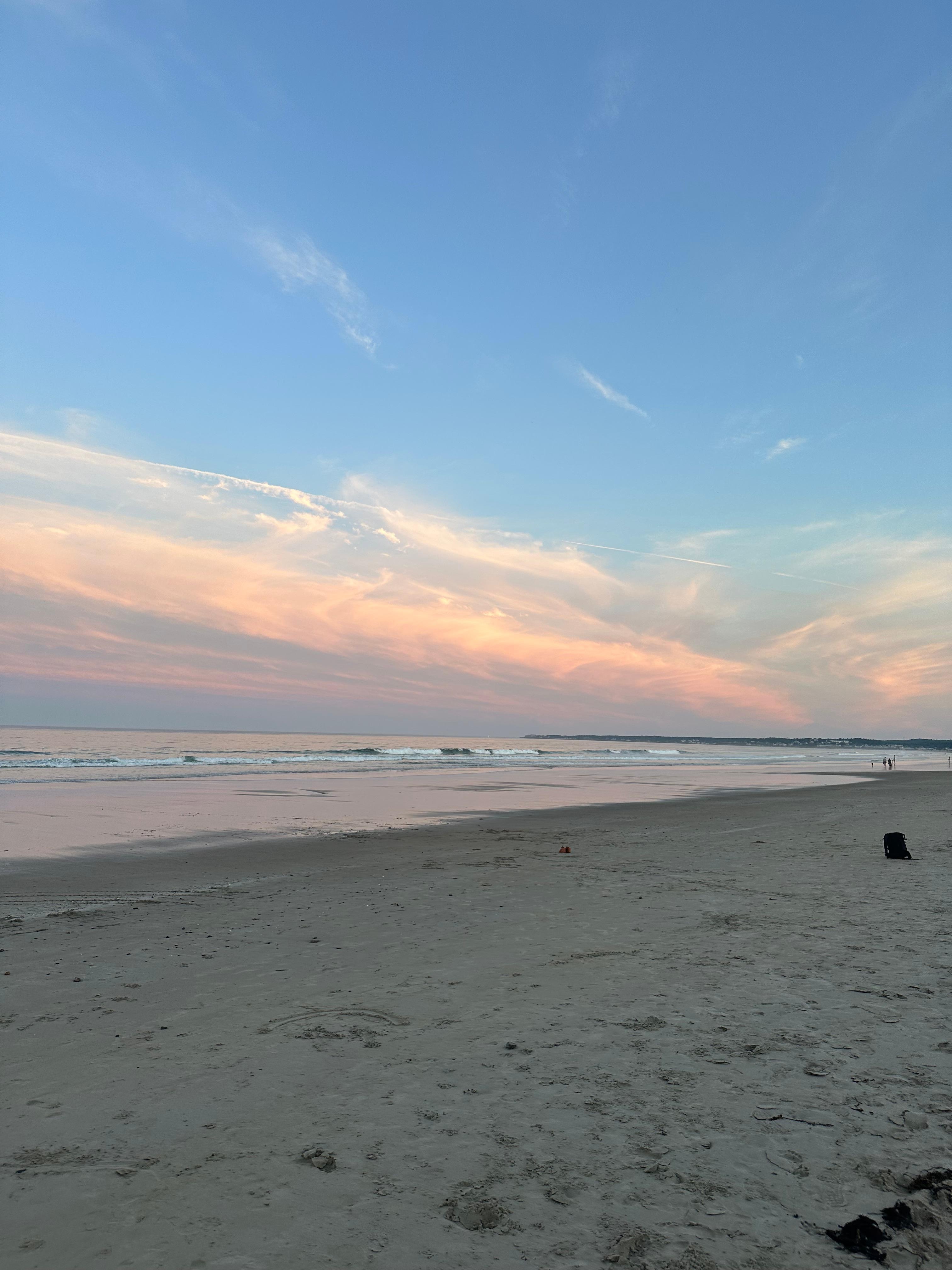 Moody beach at sunset