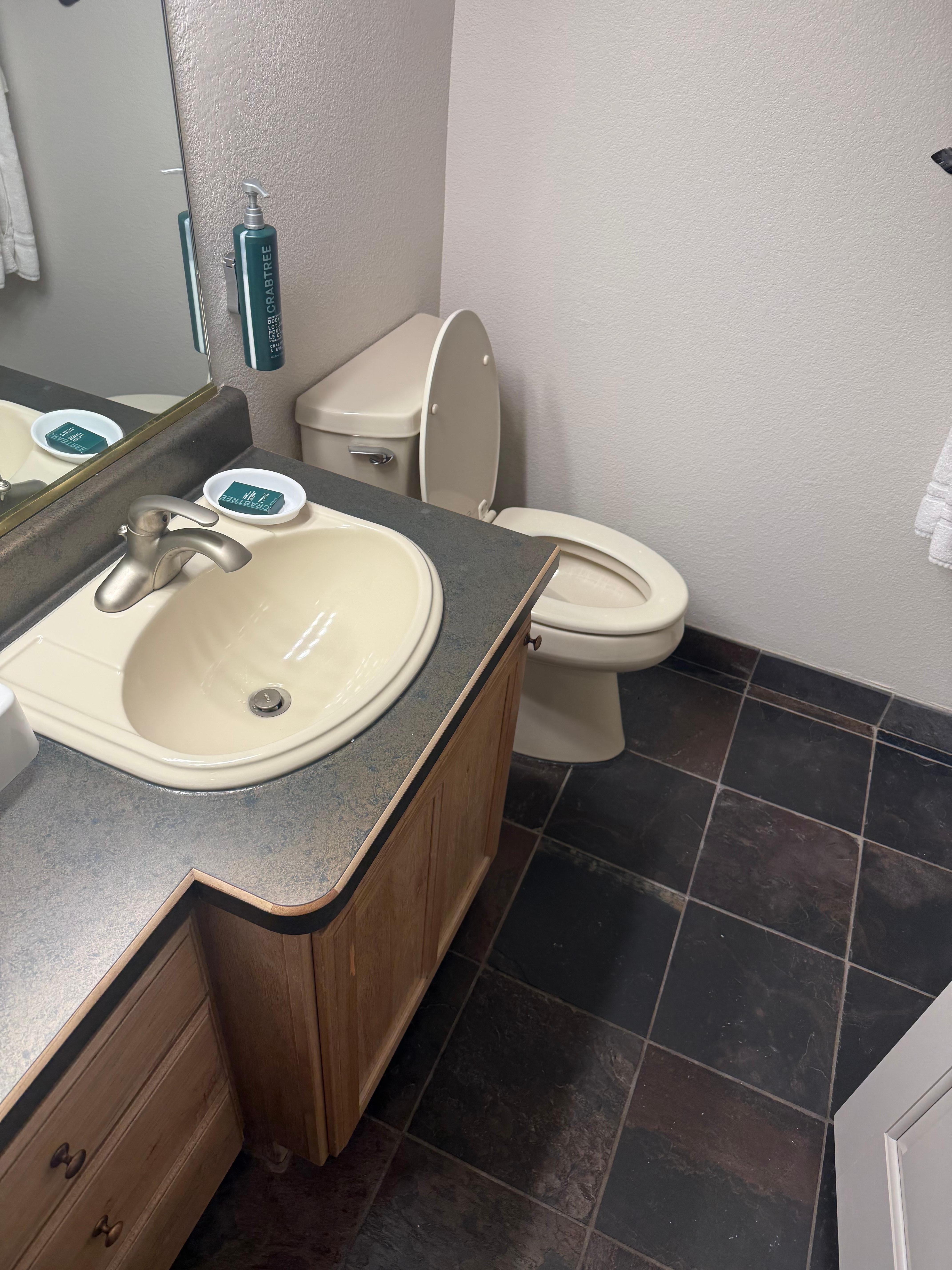 Bathroom is a little dated