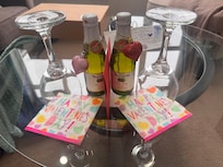 The wine glasses and sparkling cider they had waiting for us.