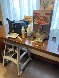 Breakfast area extremely dirty. This picture was actually taken after they "cleaned" because they saw I was taking pictures.