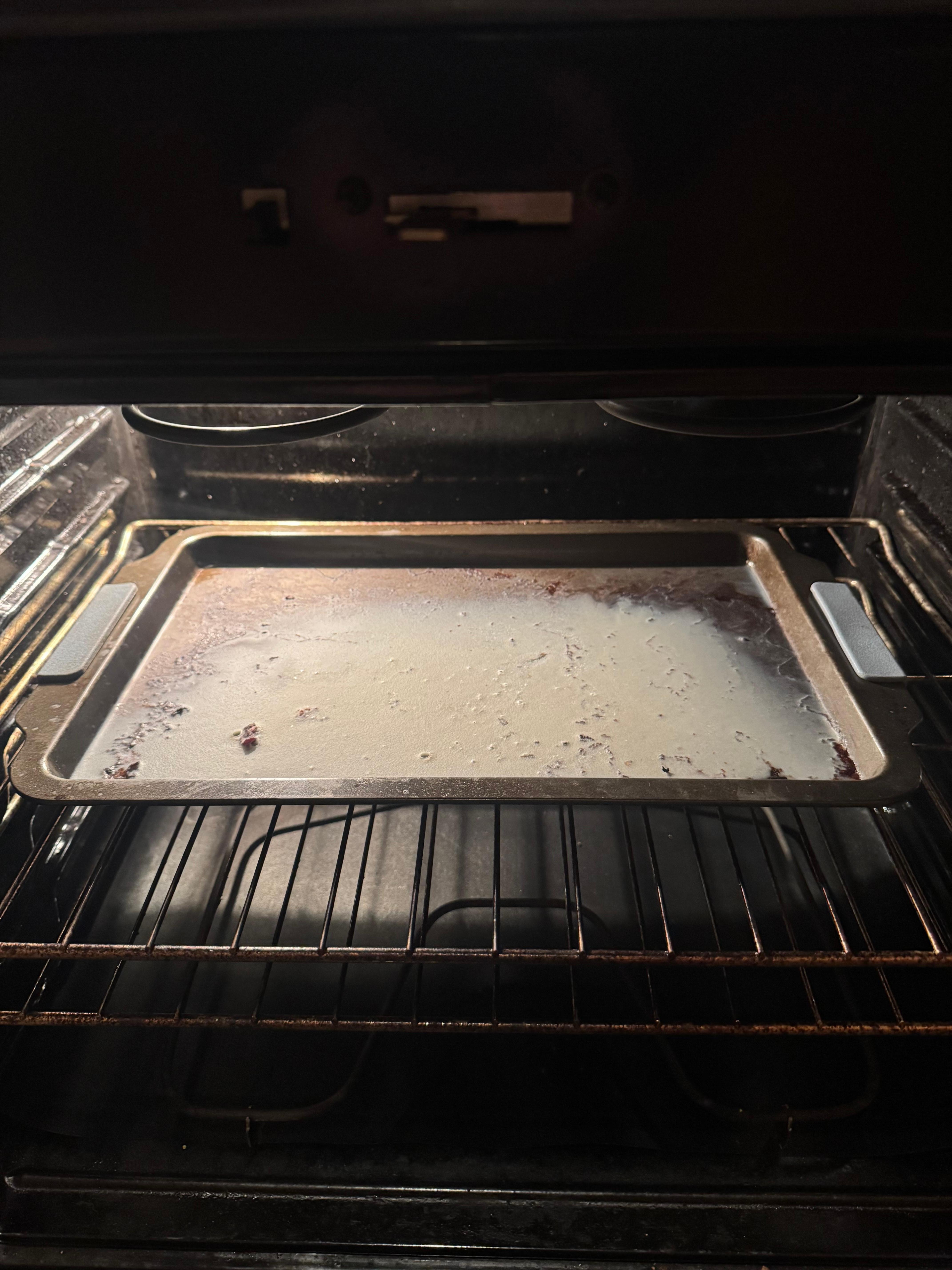 Gross pan left in oven