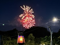 Fireworks over Frederiksted pier visible from the pool deck.