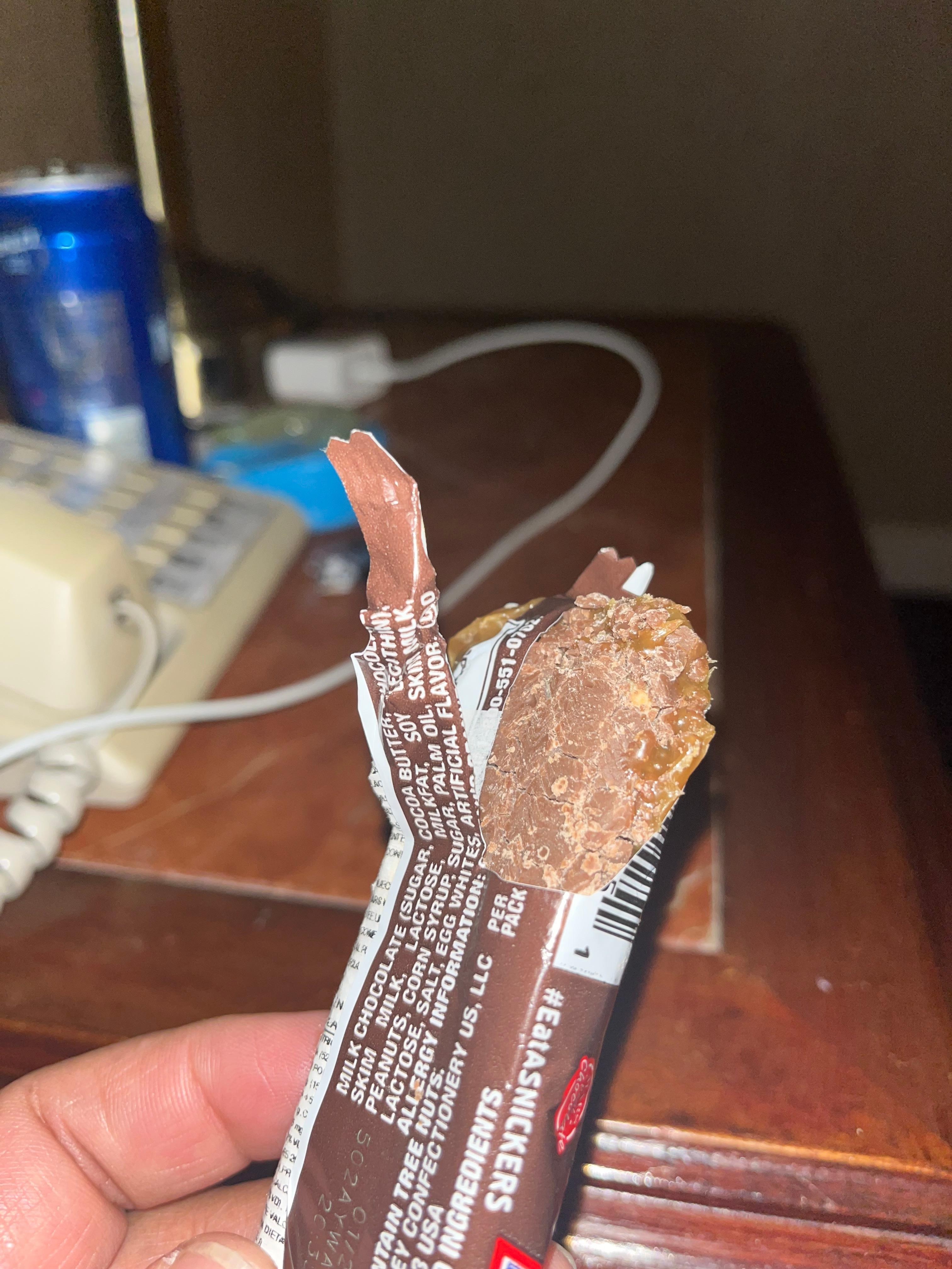 Old candy bar from the mini fridge 