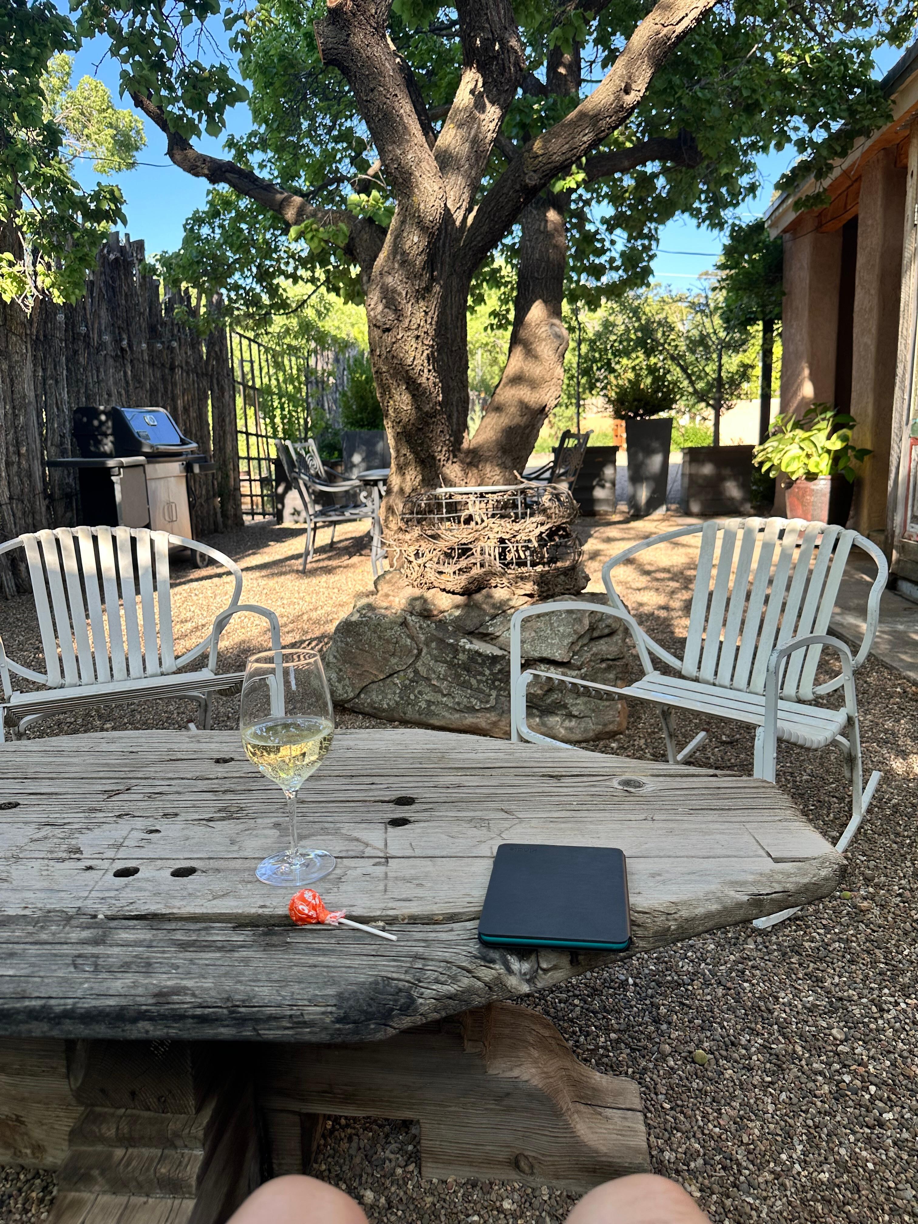 Enjoying the garden patio. 