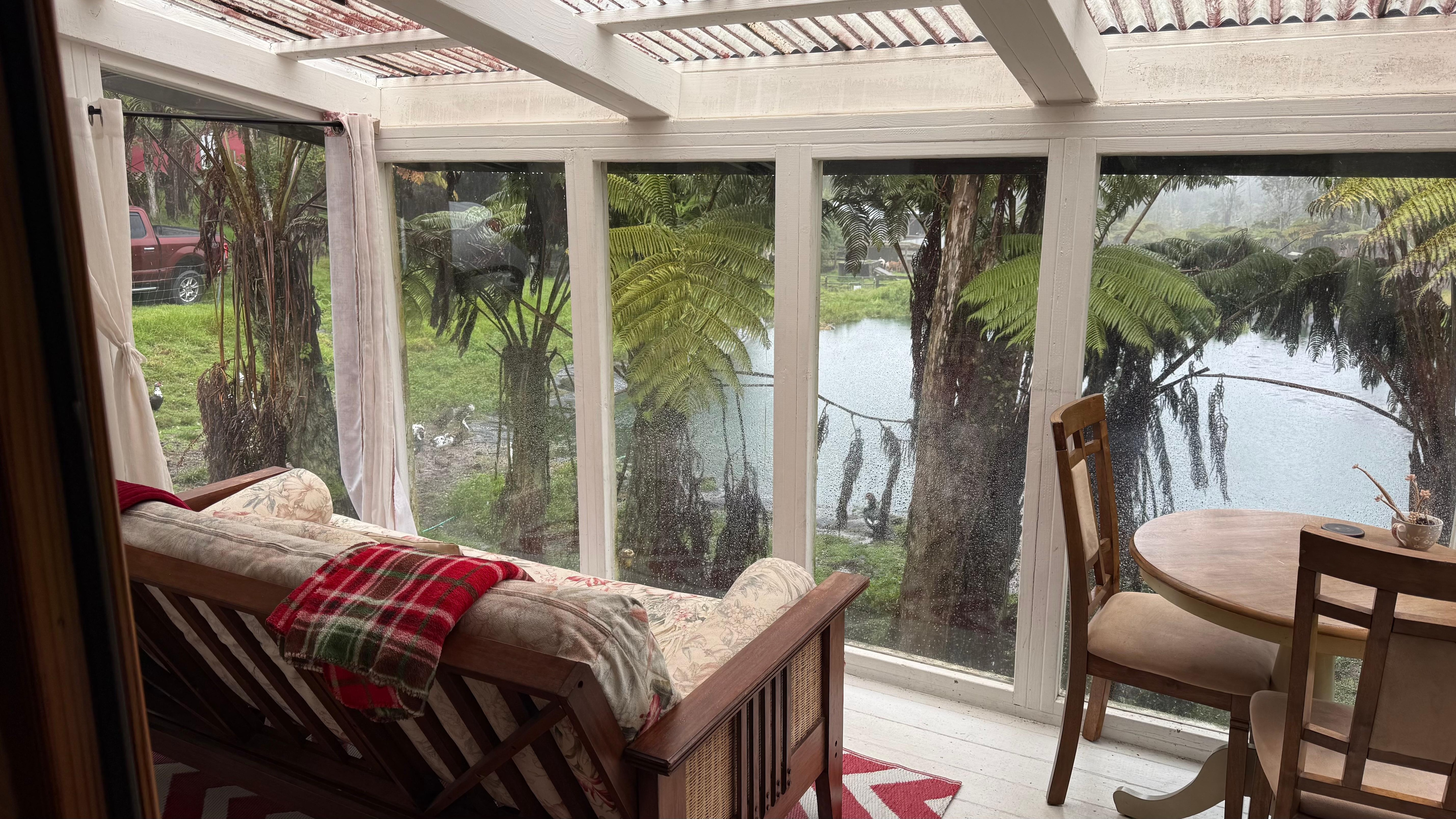 So cozy and peaceful to hear the rain on the roof