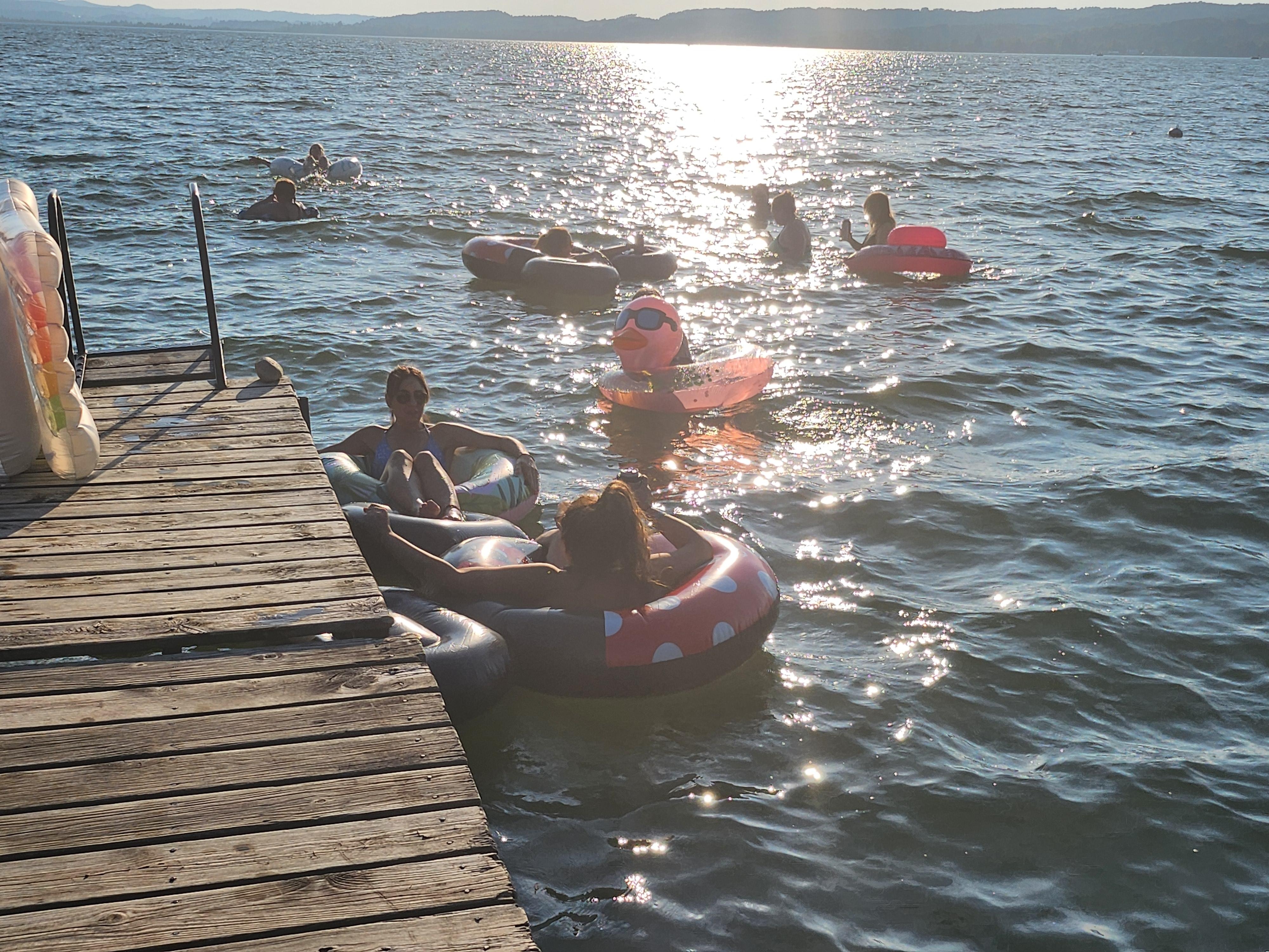 Floating off one of the docks  