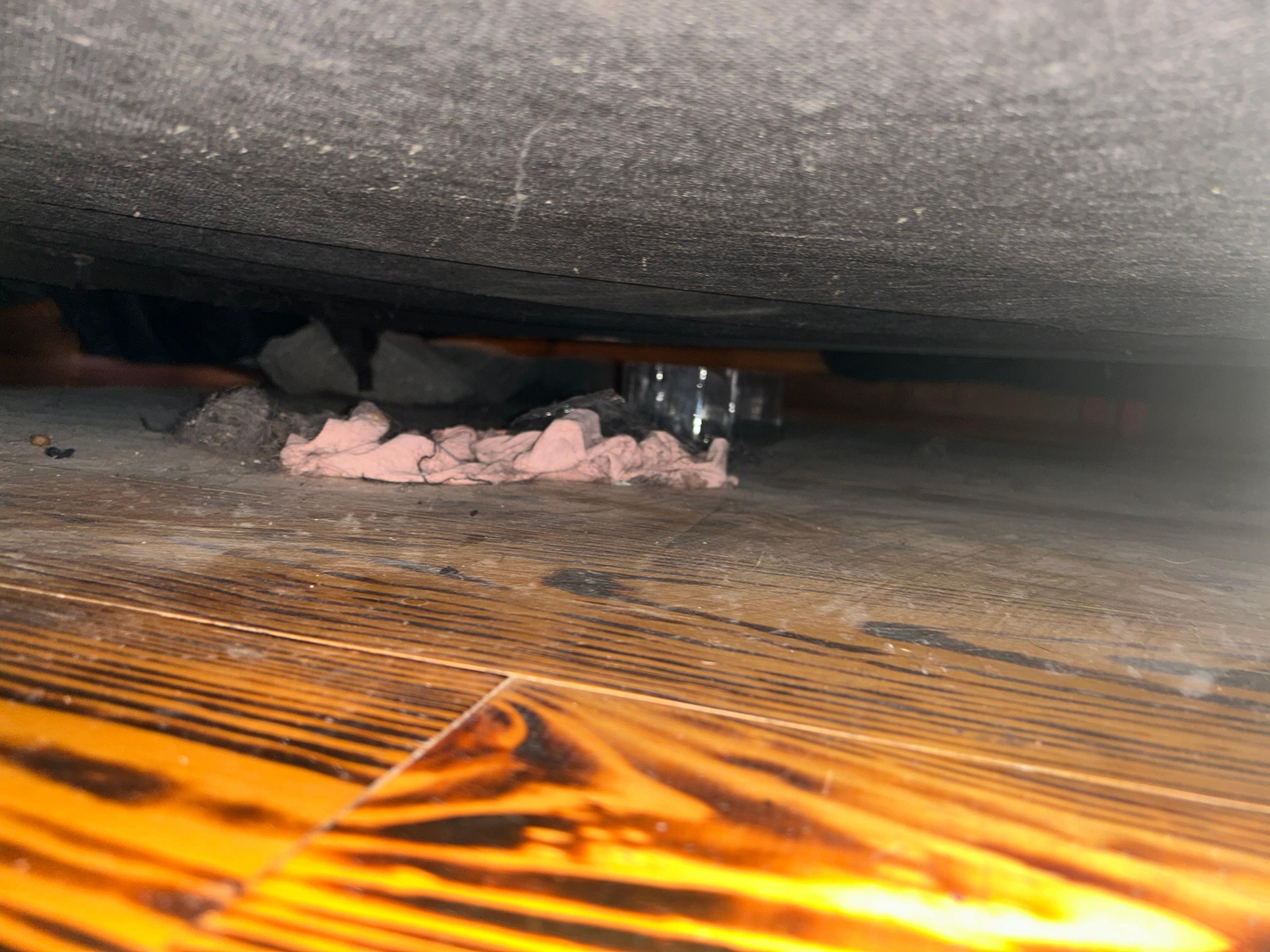 Found a pair of woman panties under the bed! Gross! Under the bed needs to be swept. It’s so dusty that the old panties has dust on them.