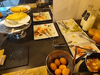 Breakfast was a disgrace. 3 dried up sandwiches and 3 empty trays of fruit. I asked for fresh ones but was told none left. Breakfast was on until 11.30. These were taken at 10 am