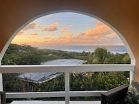 view from the top floor outside balcony seating area looking towards the main island