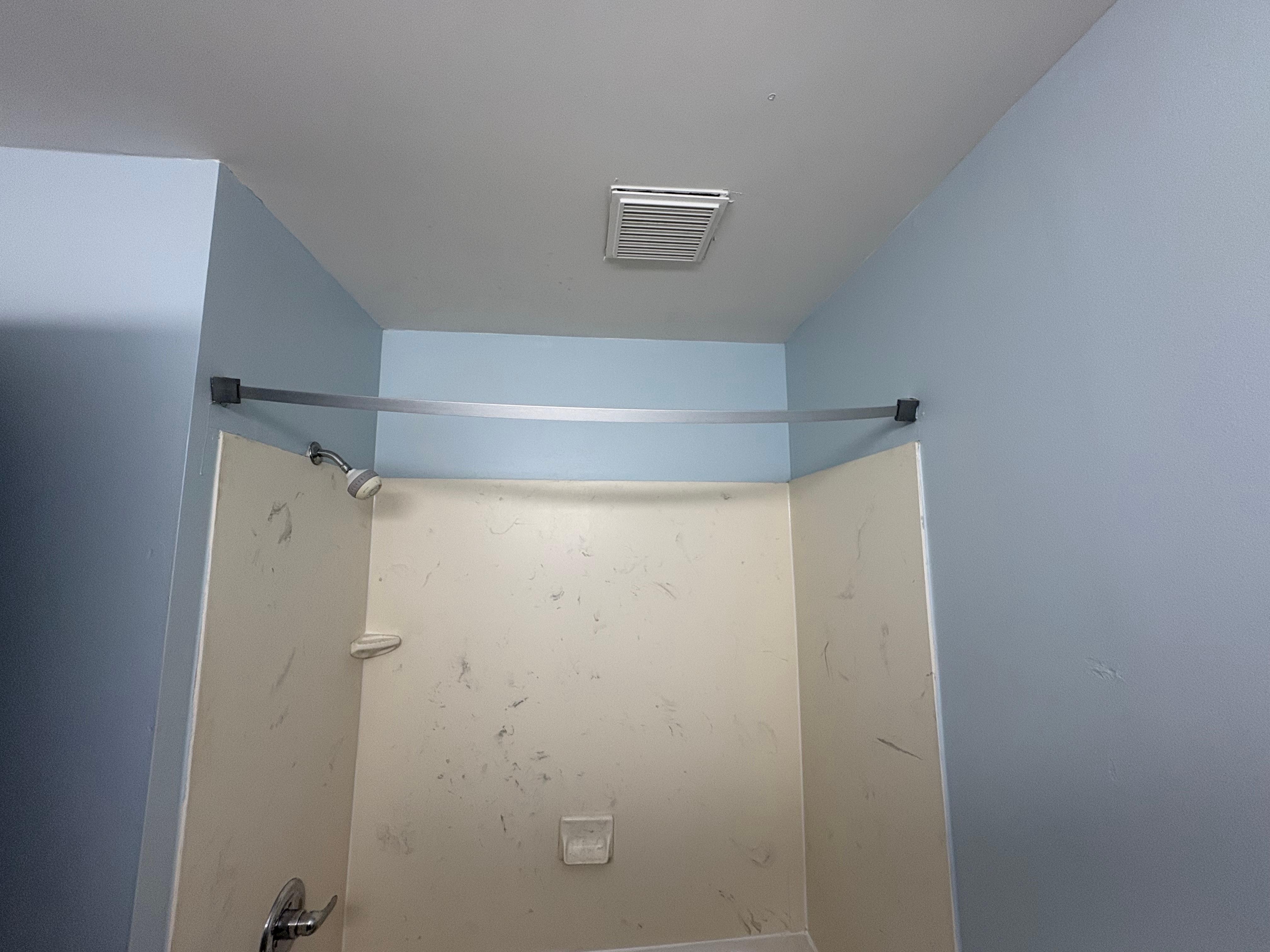 No shower curtain