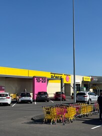 Grocery store and restaurants across the street