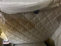 Dirty (blood stained?) mattress that was obviously flipped over in an attempt to conceal the stains.