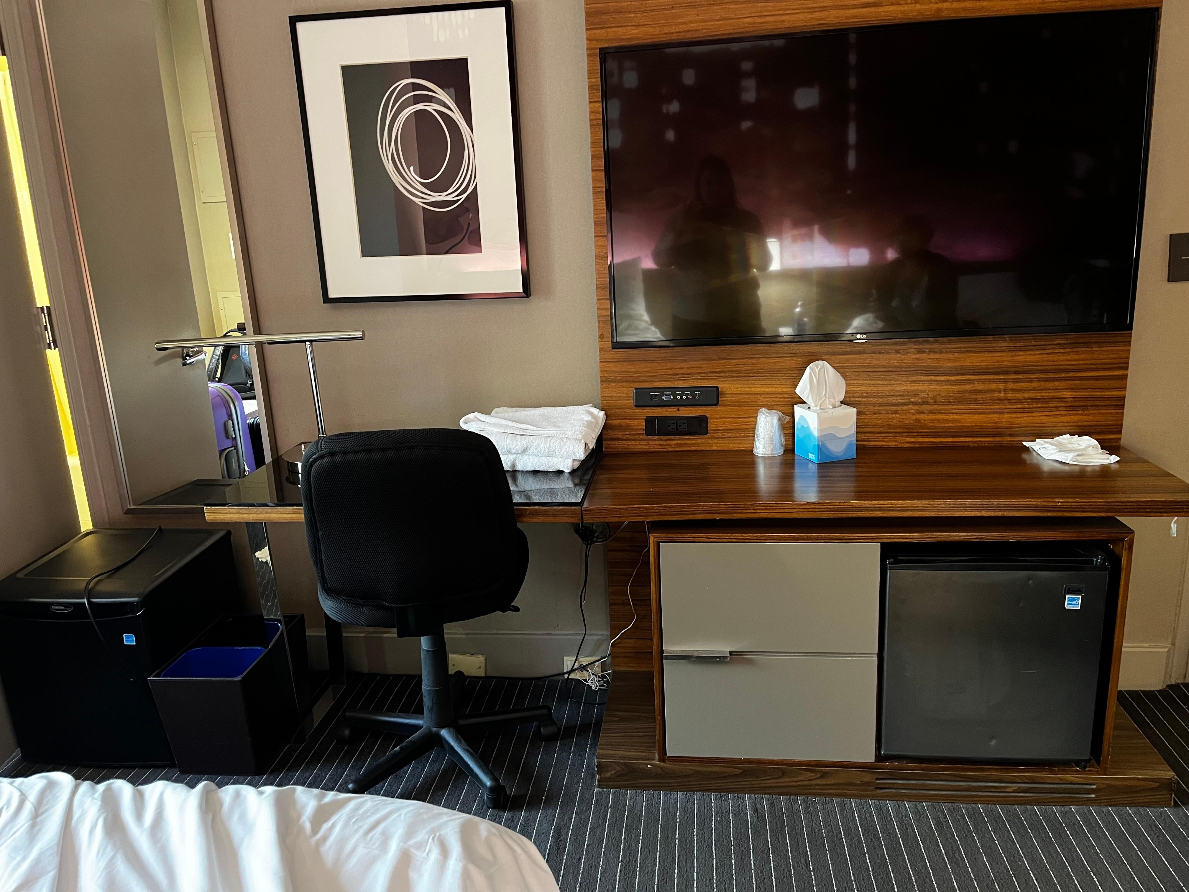 TWO fridges; I had to move the broken one from between the beds to enable ability to move round room!
