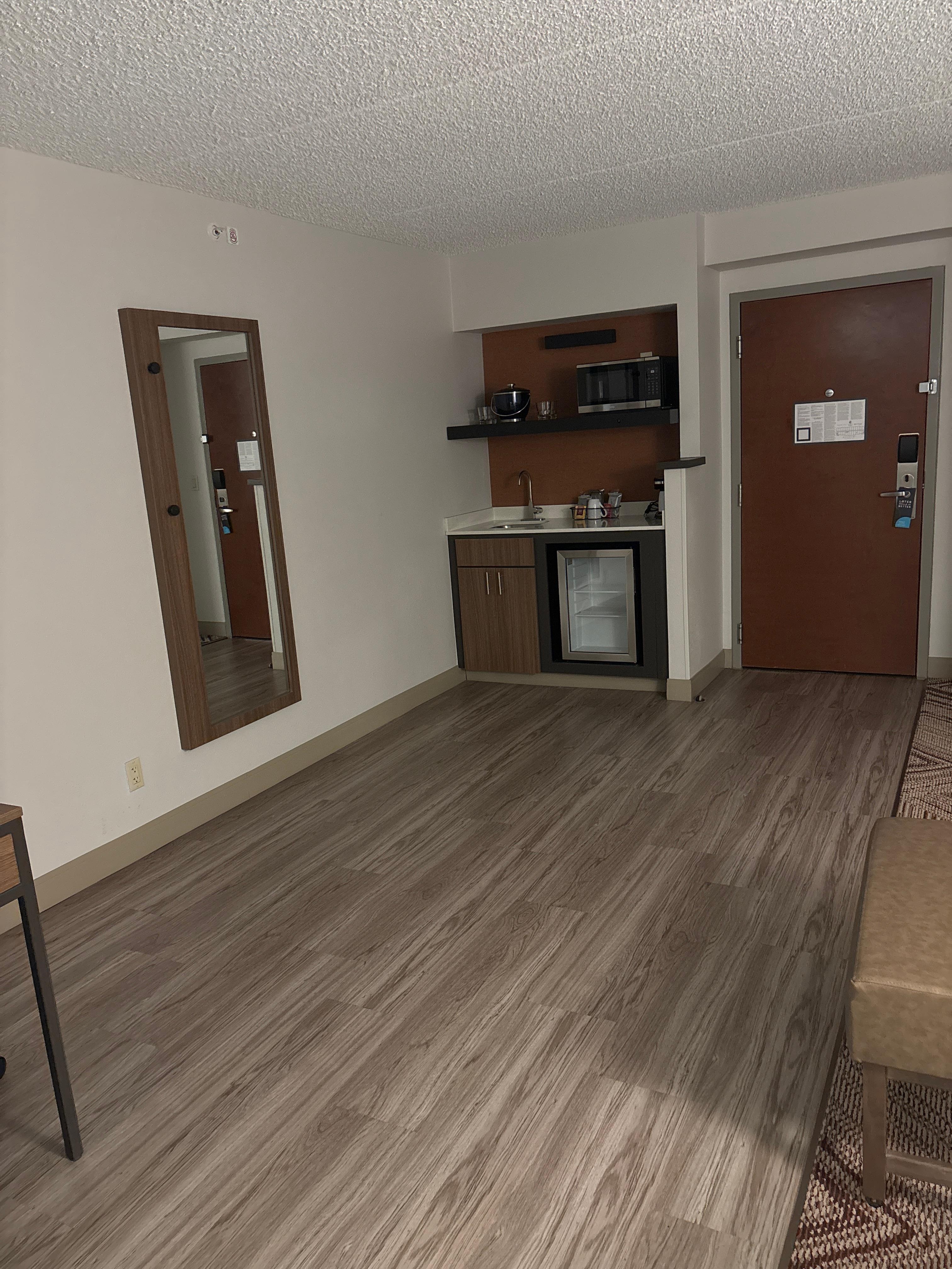 Empty space. Usually there’s a desk.