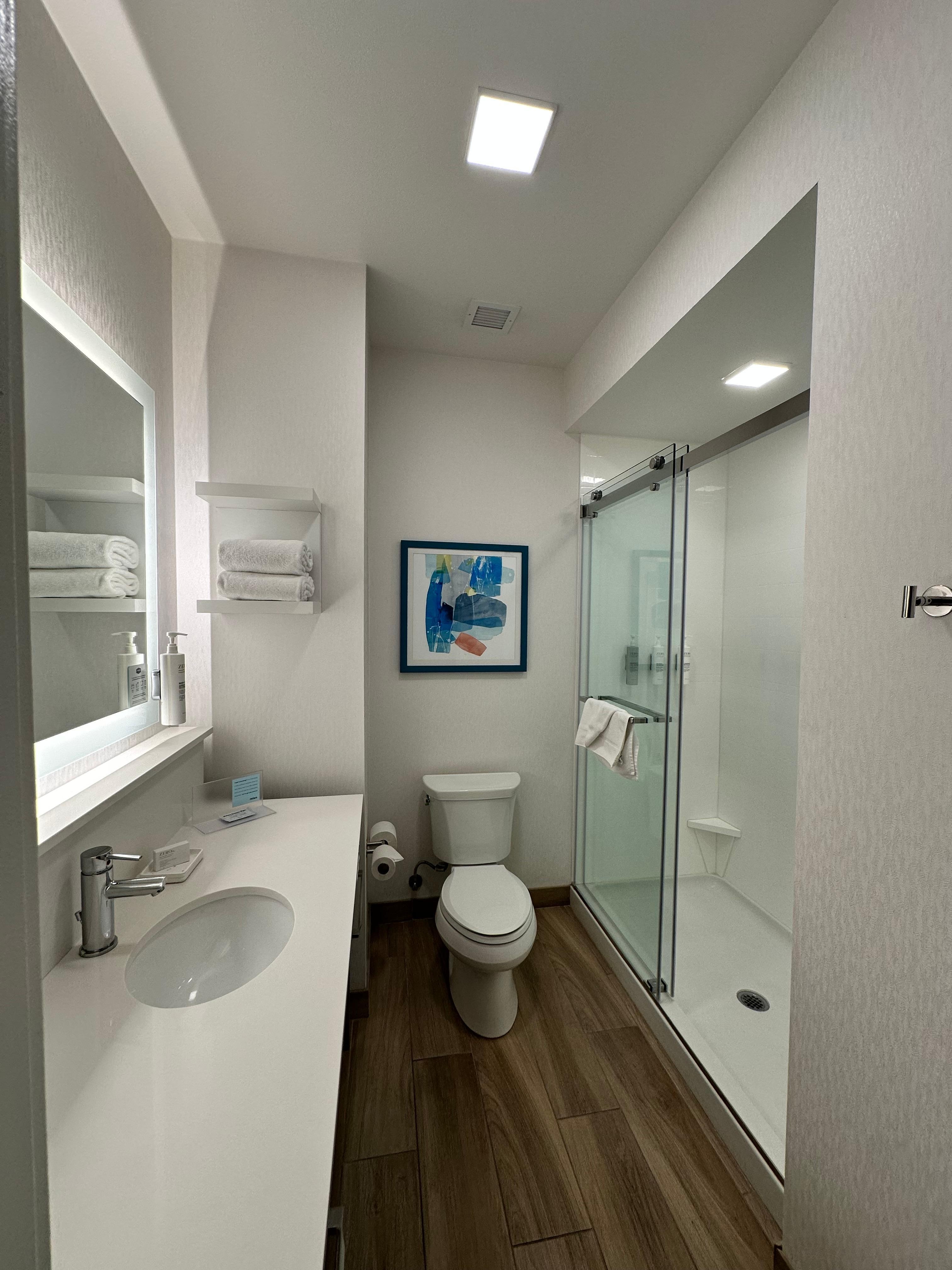 Bathroom sink, toilet and shower