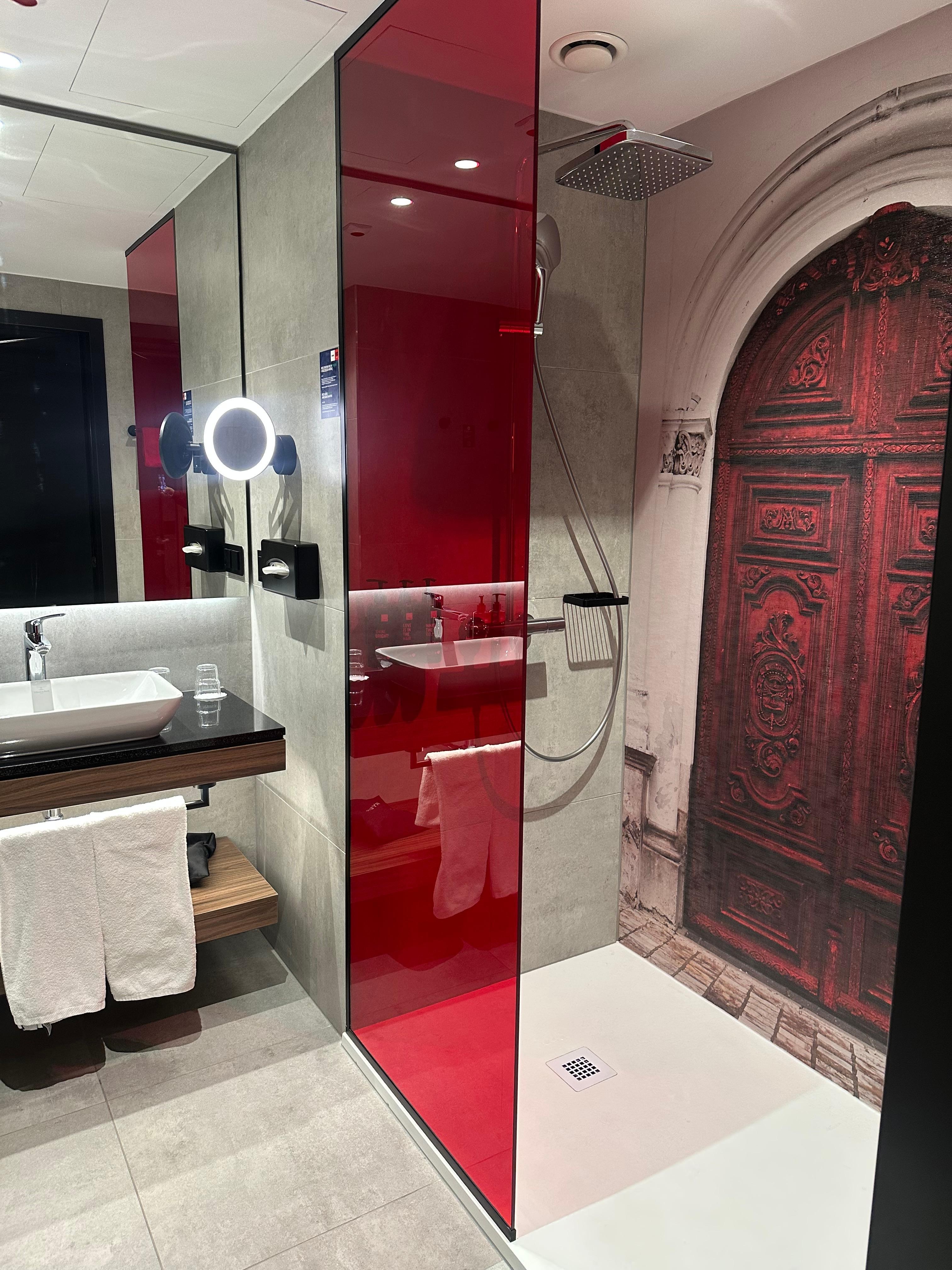 The bathroom in our room. Very clean and beautiful. Could have had better ventilation. 