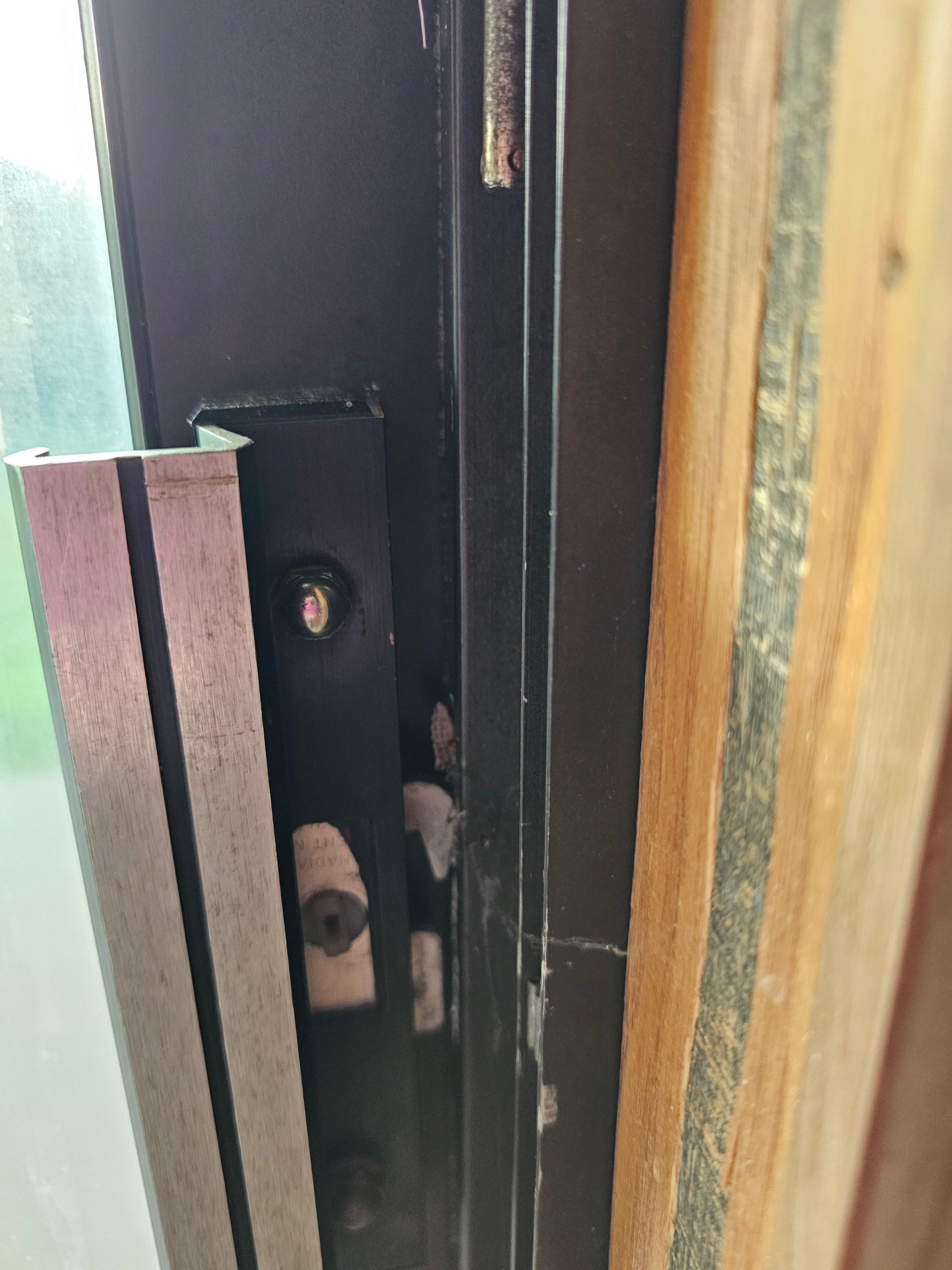 This is the sliding glass door...closed. You can see it is not secure or tight. 