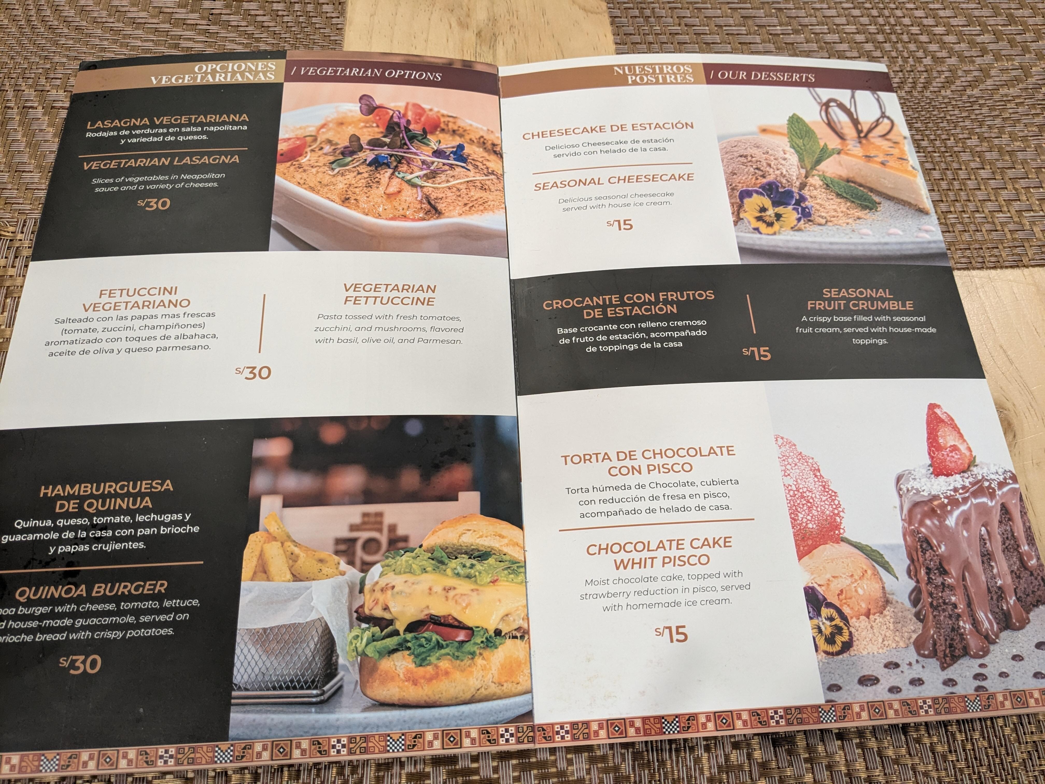 Sample of menu