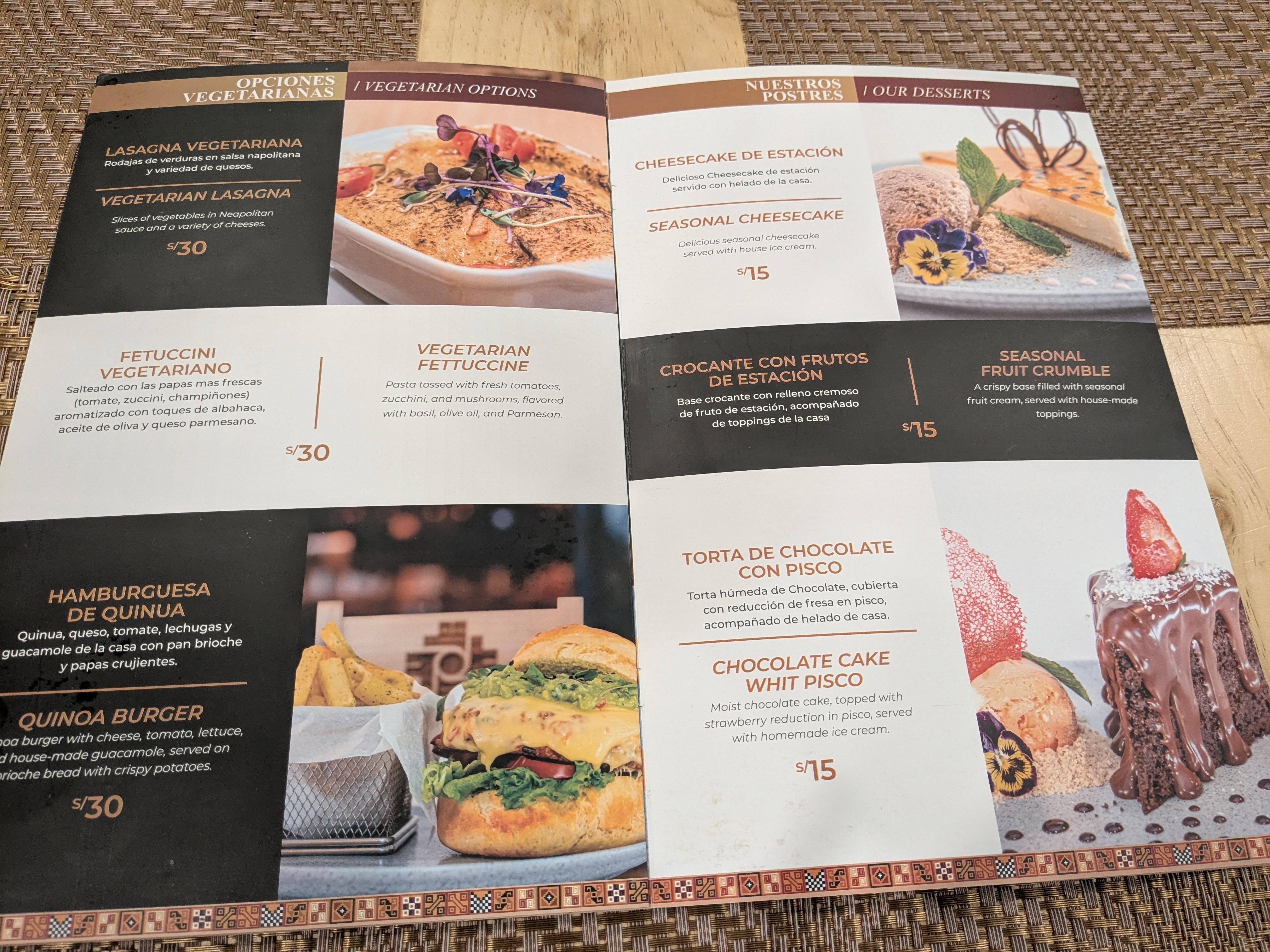 Sample of menu