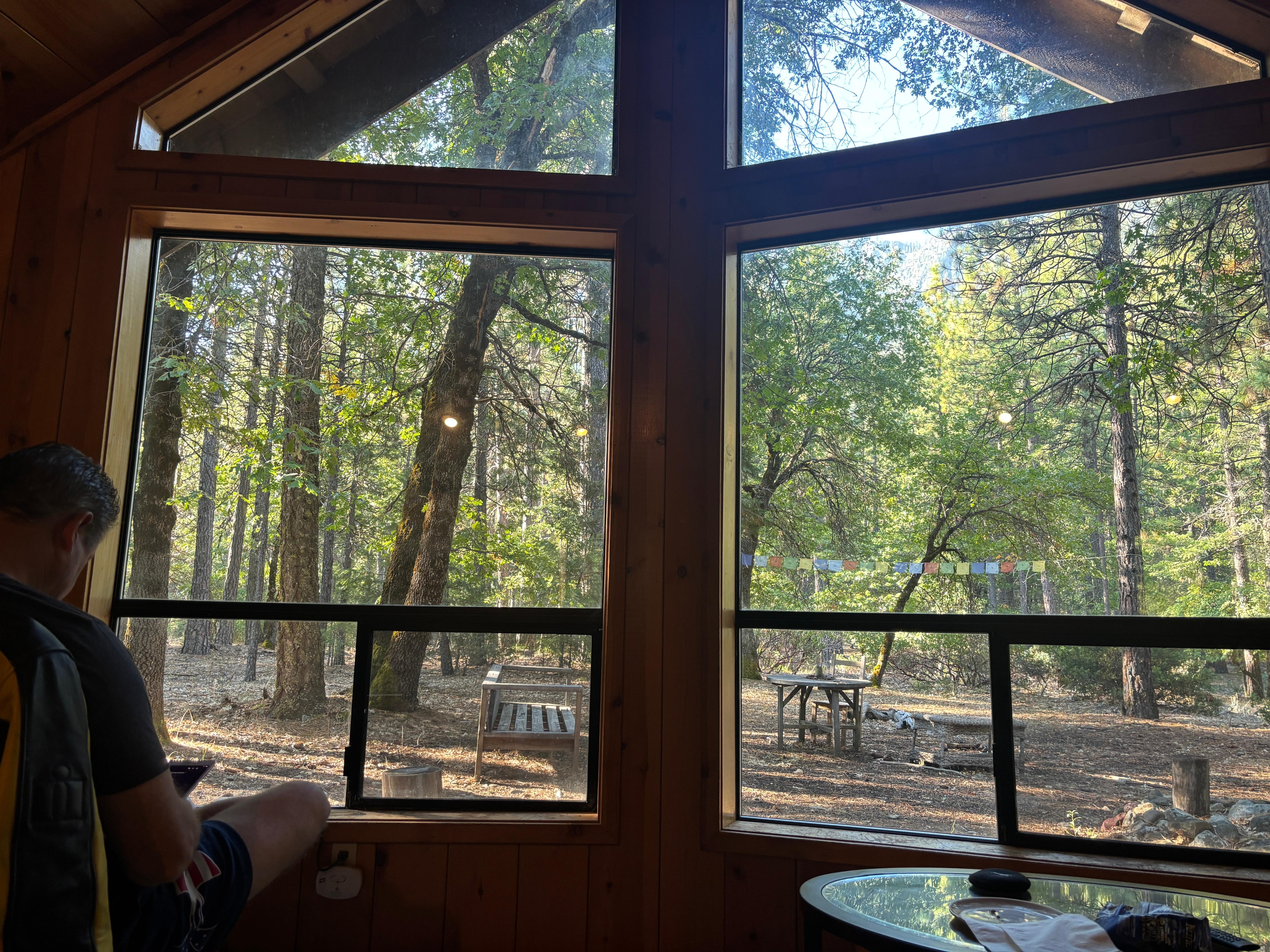 The view from the living space inside the cabin.