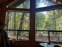 The view from the living space inside the cabin.