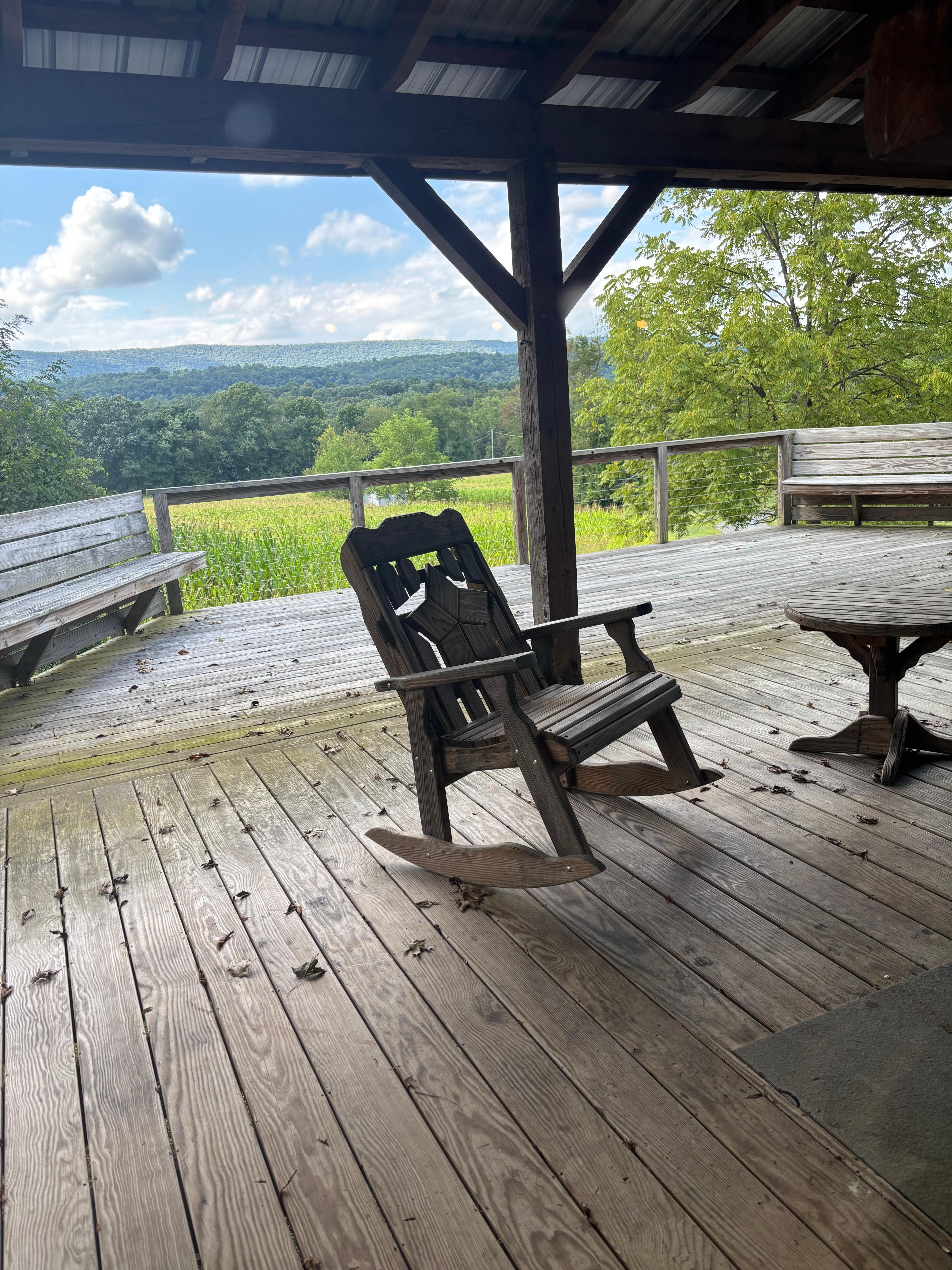 Rocking chairs by the fireplace