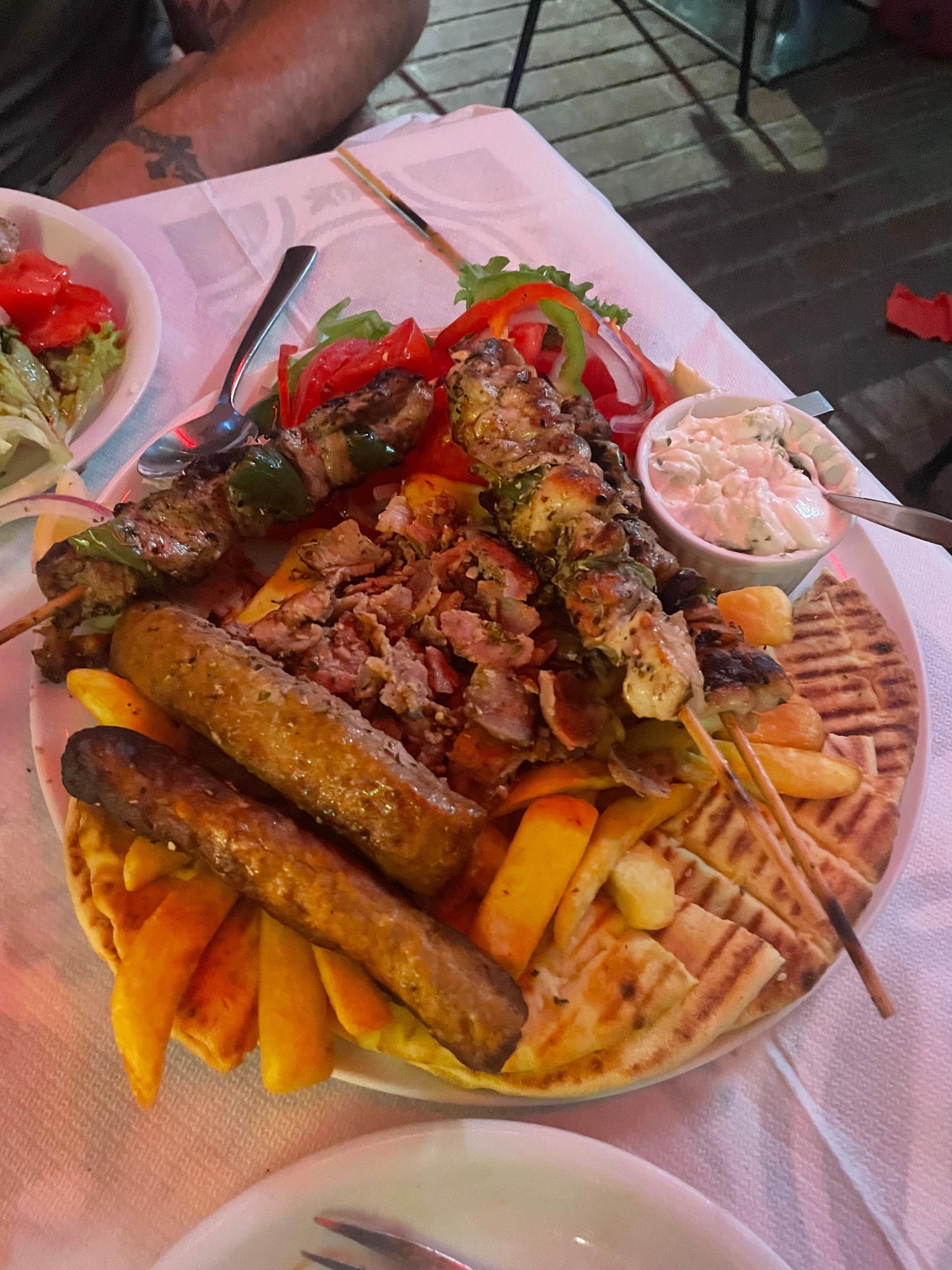 Meat platter enough for two. 