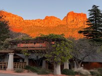 Walking into town as sun was setting, this was the spectacular view from our hotel and of the hotel as we walked out to the sidewalk.