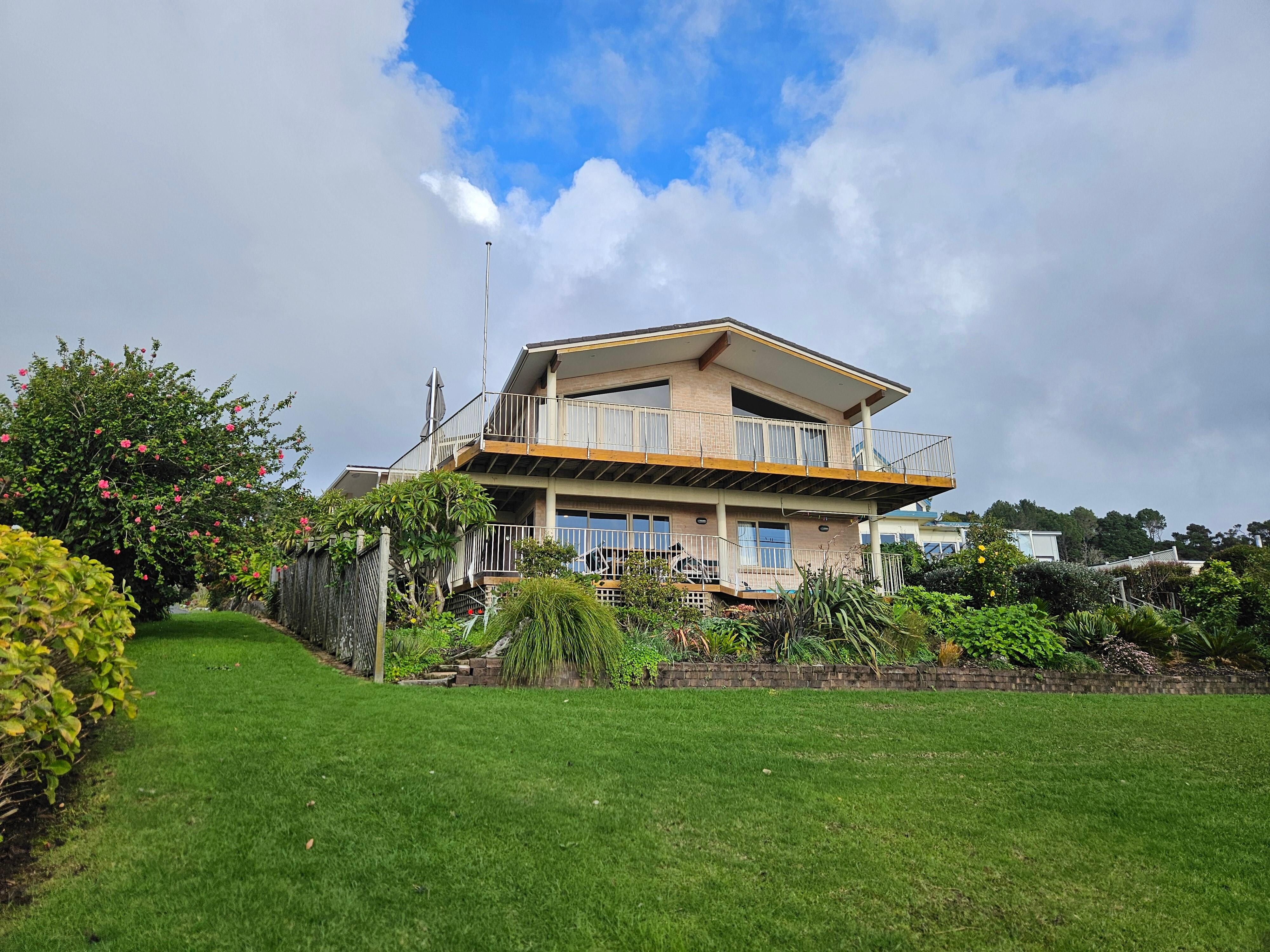The house looking up from the pathway to the beach. We stayed in the flat on the ground floor.