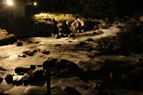 Water fall in the back of the hotel