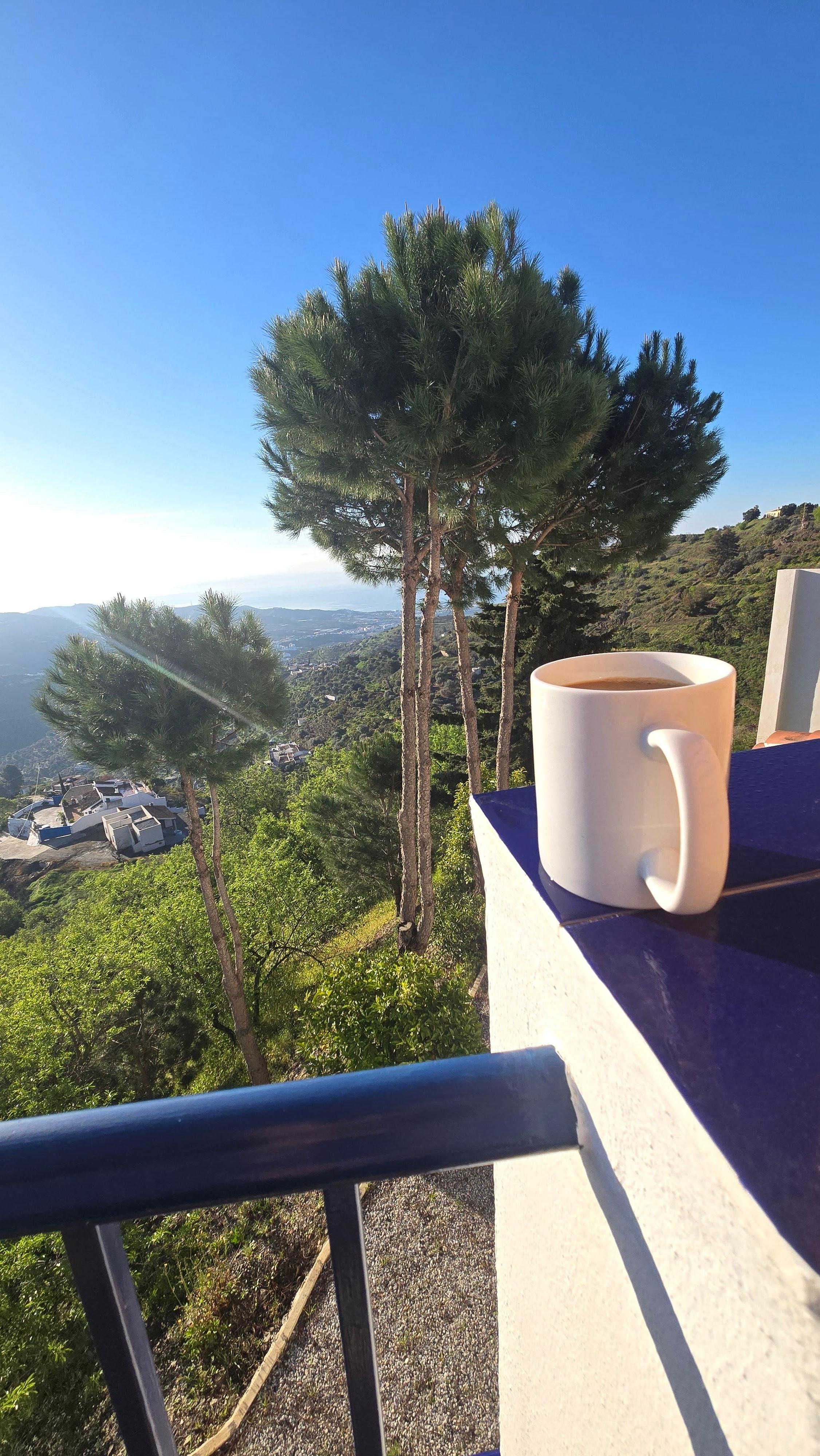 First morning coffee at sunrise