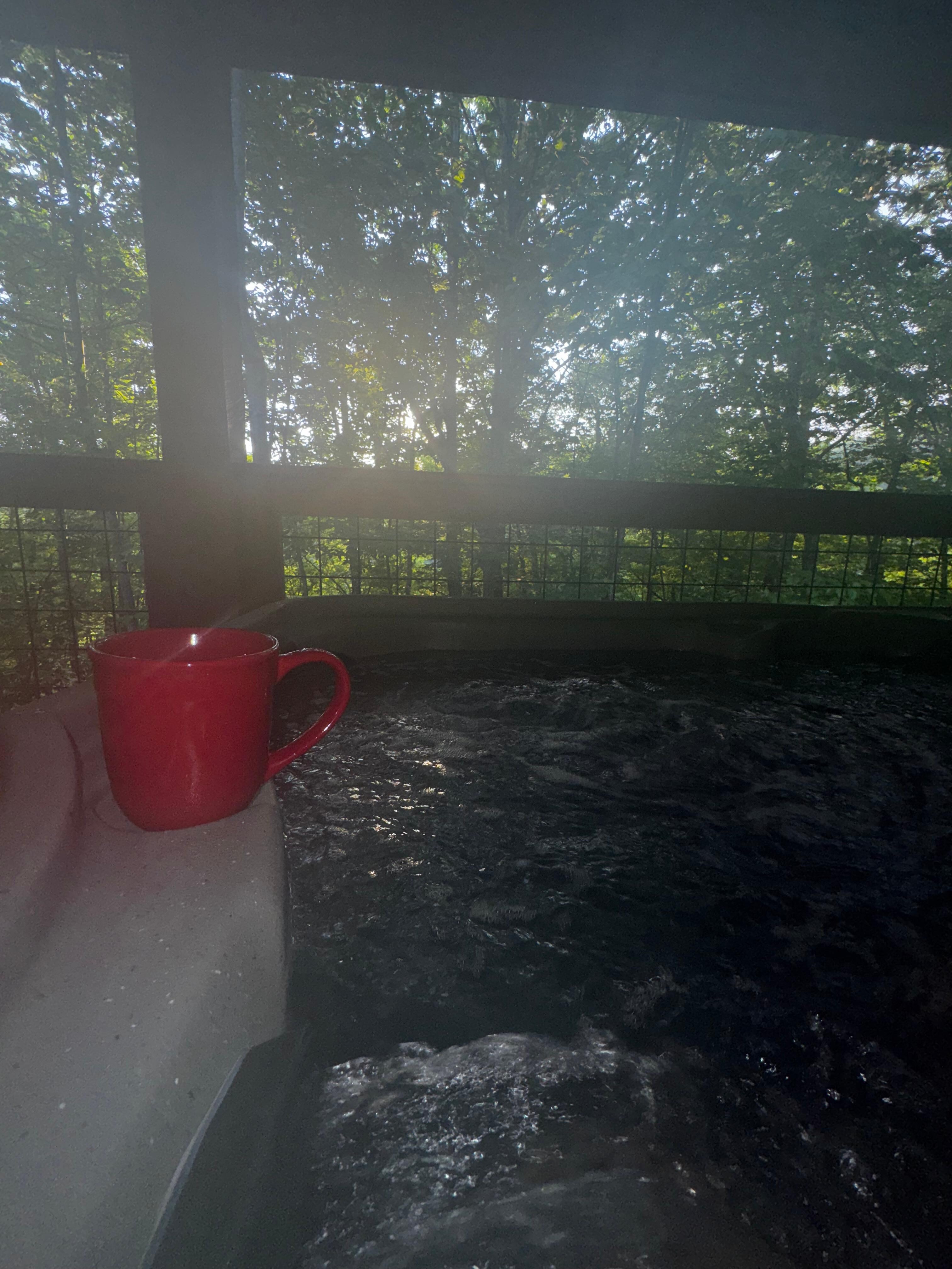 Great morning coffee in the hottub 