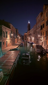 Night view of the canal next to the Hotel.