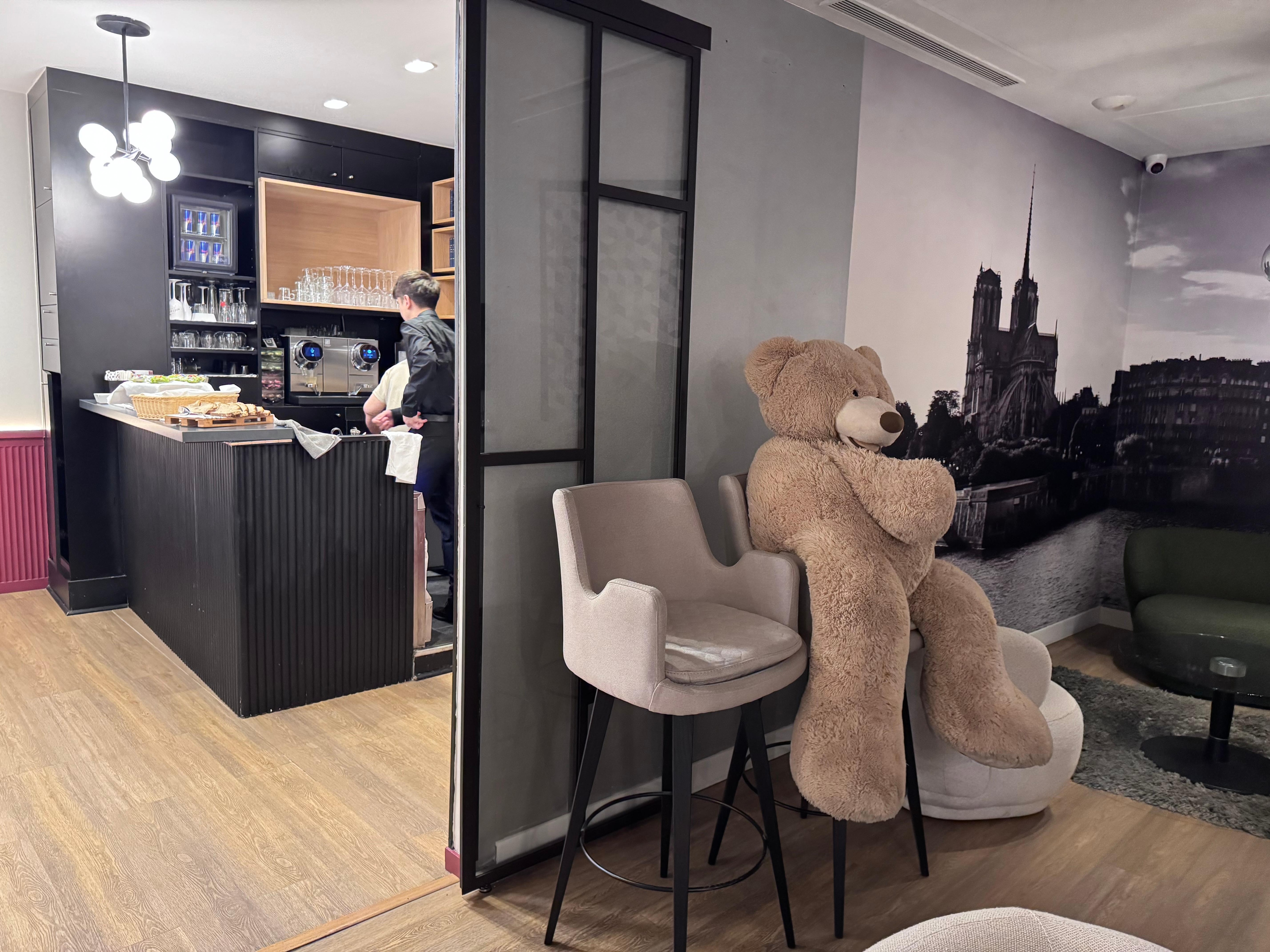 The lobby bear moved around each day and brought a smile.