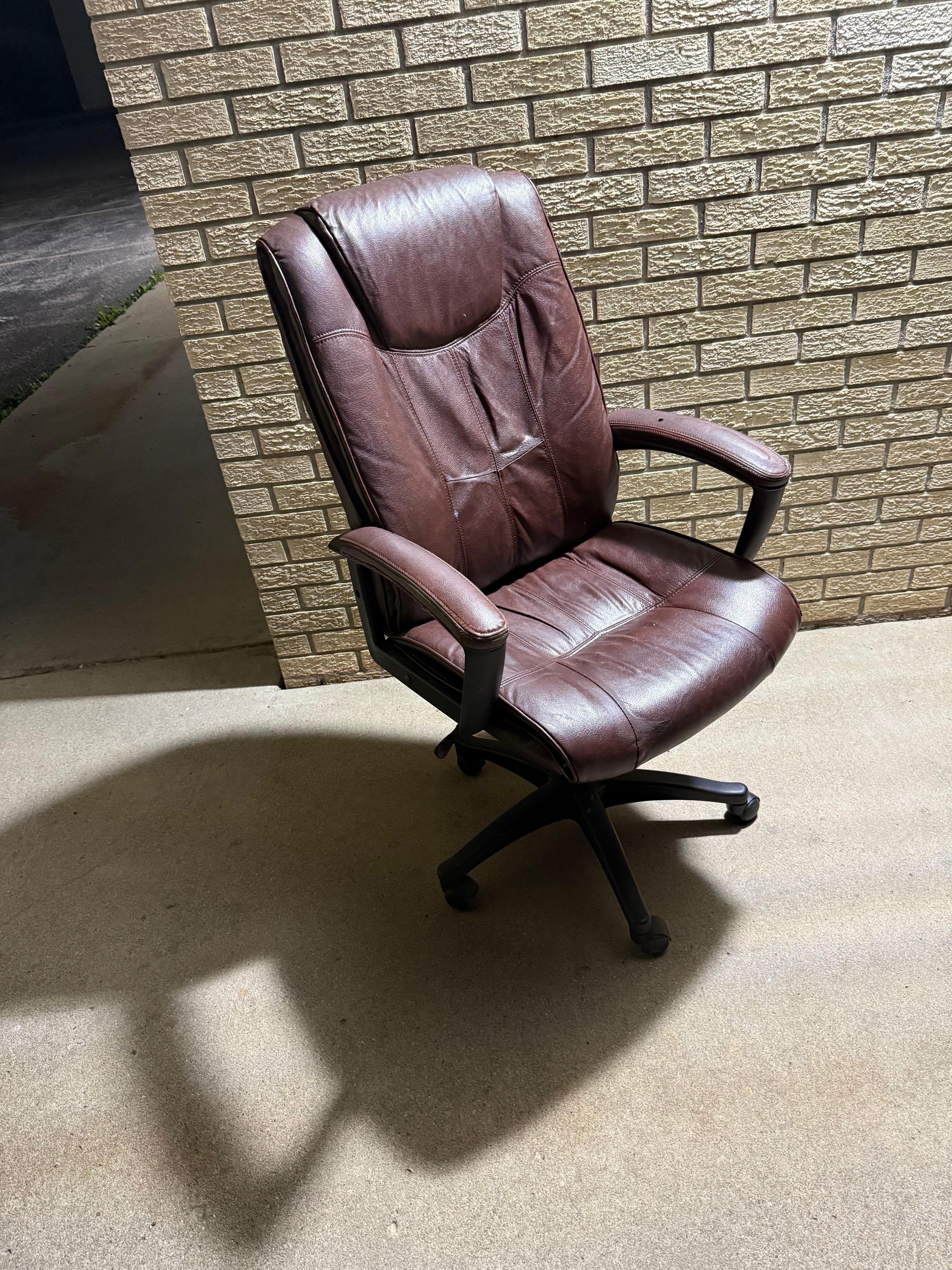 Our desk chair greeting us outdoors