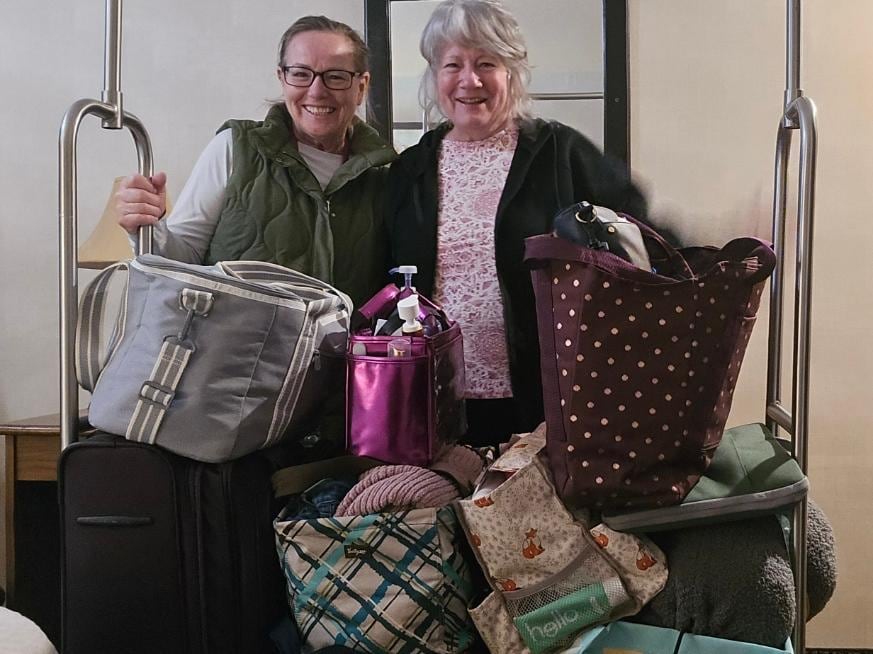 How many bags can two old ladies need for a one night stay?