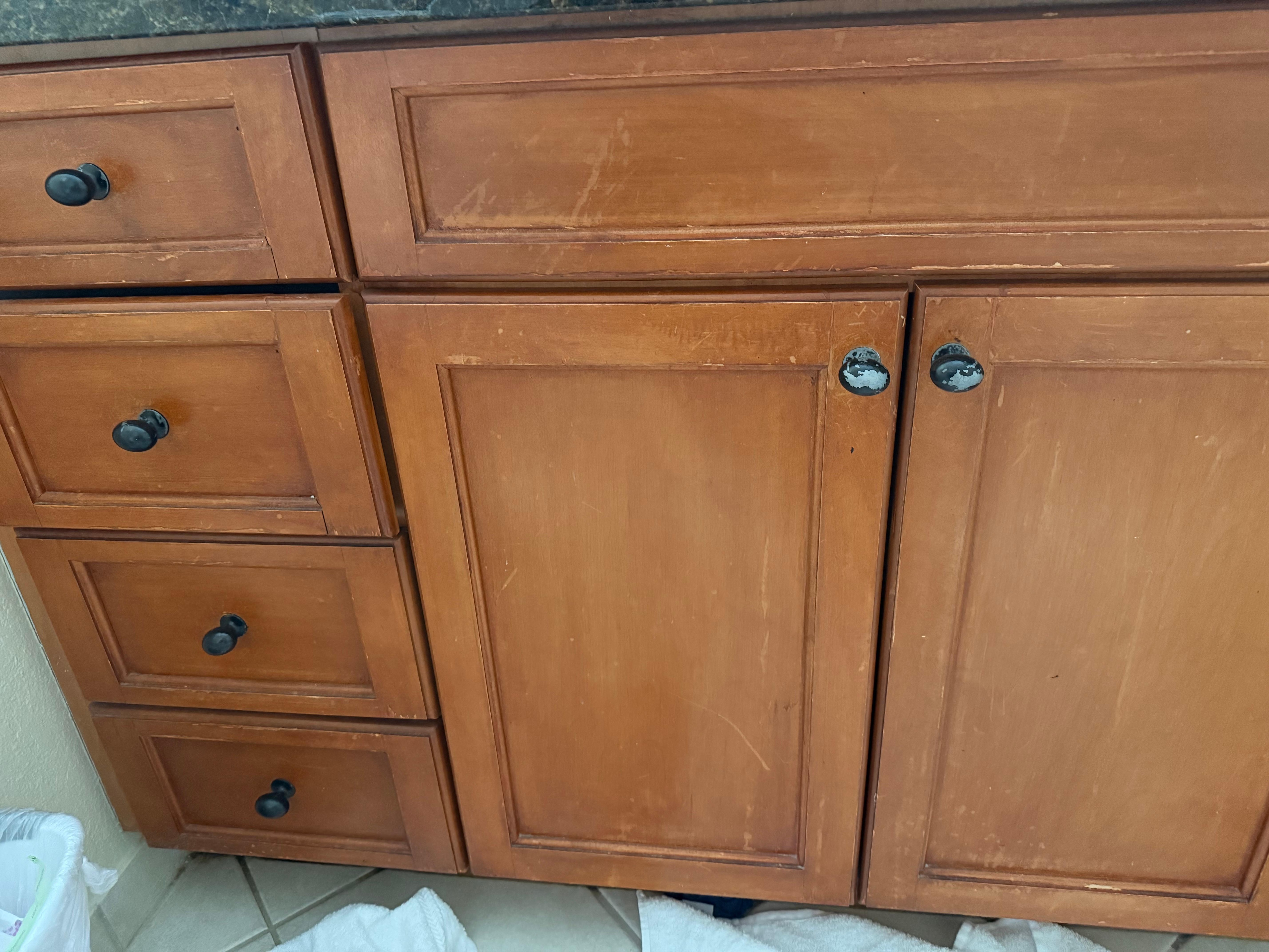 Worn dingy cabinets